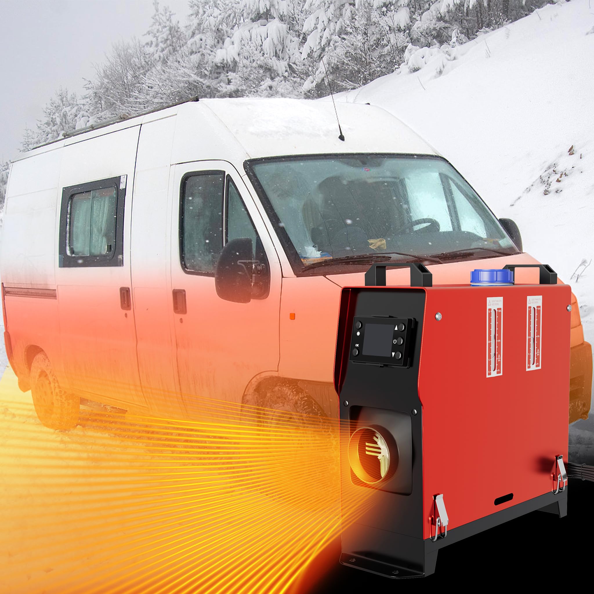 Aufun 8KW Calentador de Aire Diésel, 12 V Calefacción Estacionaria Diésel con Control Remoto, Interruptor LCD para automóvil RV Barco Camión Autocaravana Autobús (Rojo)