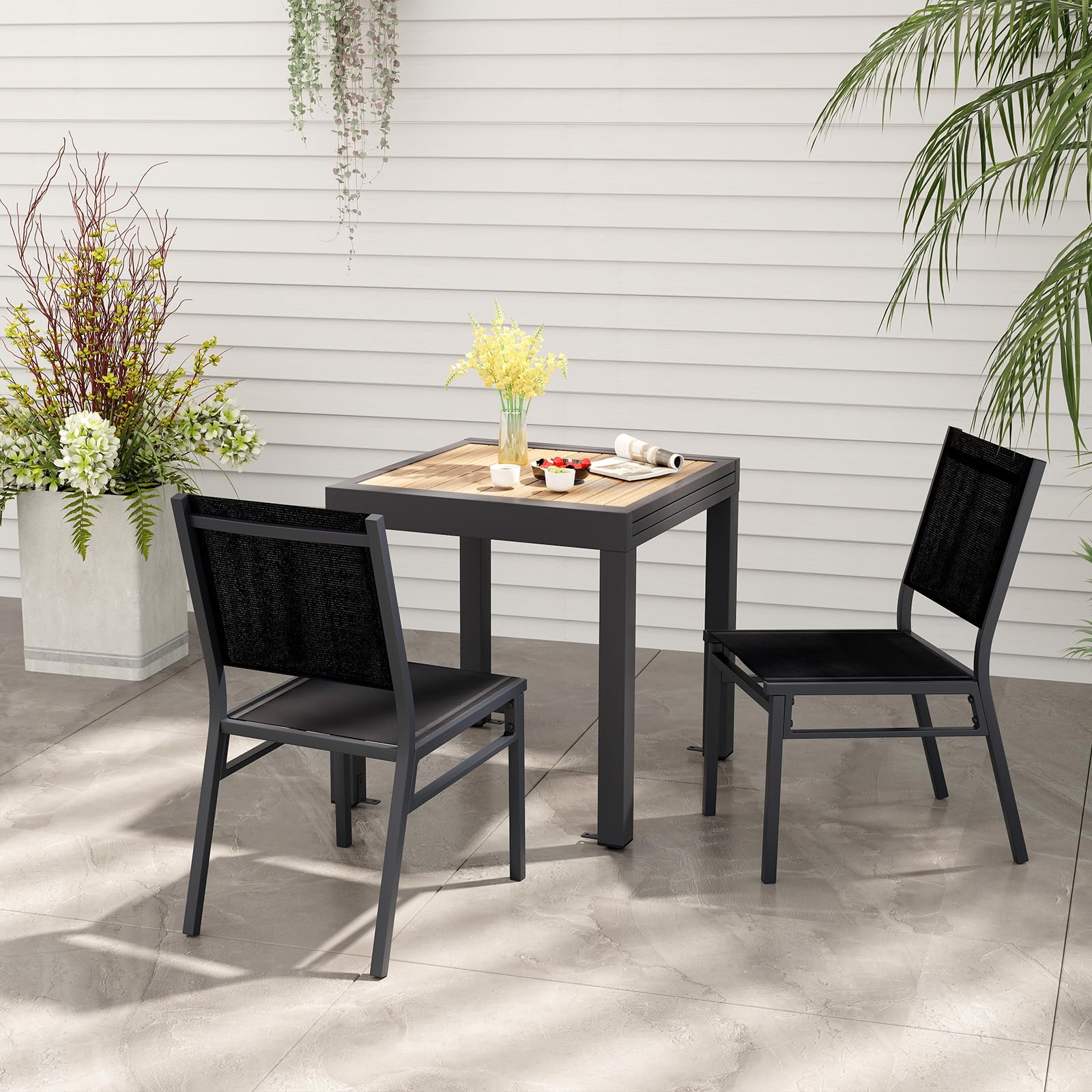 COSTWAY Lot de 2 Chaise de Jardin Extérieure avec Cadre en Aluminium, Chaise de Terrasse sans Accoudoirs, Chaise de Salle à Manger pour Patio avec Siège et Dossier Respirants, Charge 150 KG