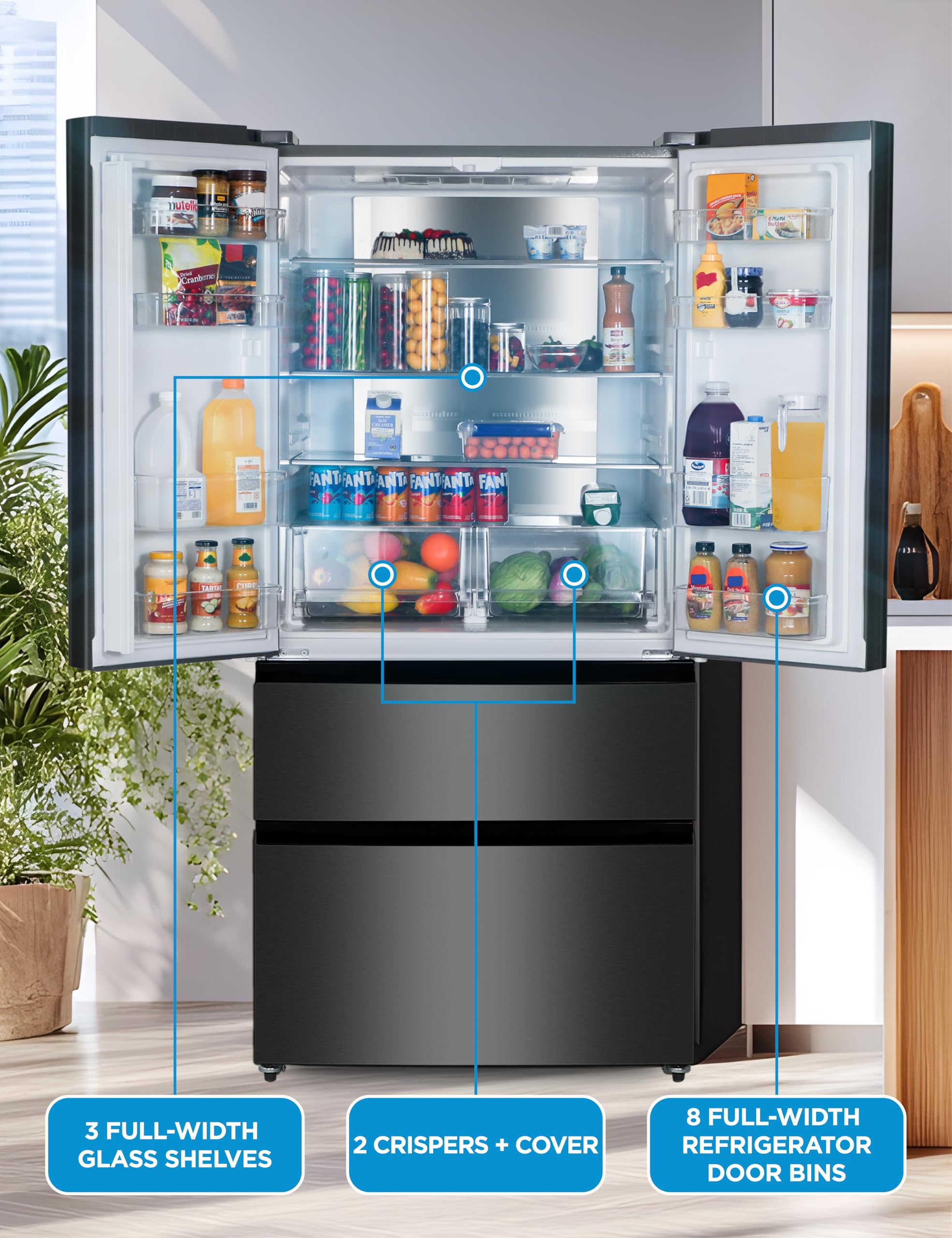 Commercial Cool 18.9 Cu. Ft. French Door Refrigerator, 33 Inch Wide Refrigerator with 2 Bottom Mount Freezer Drawers, Frost Free, LED Lighting, Digita on Fridge.com