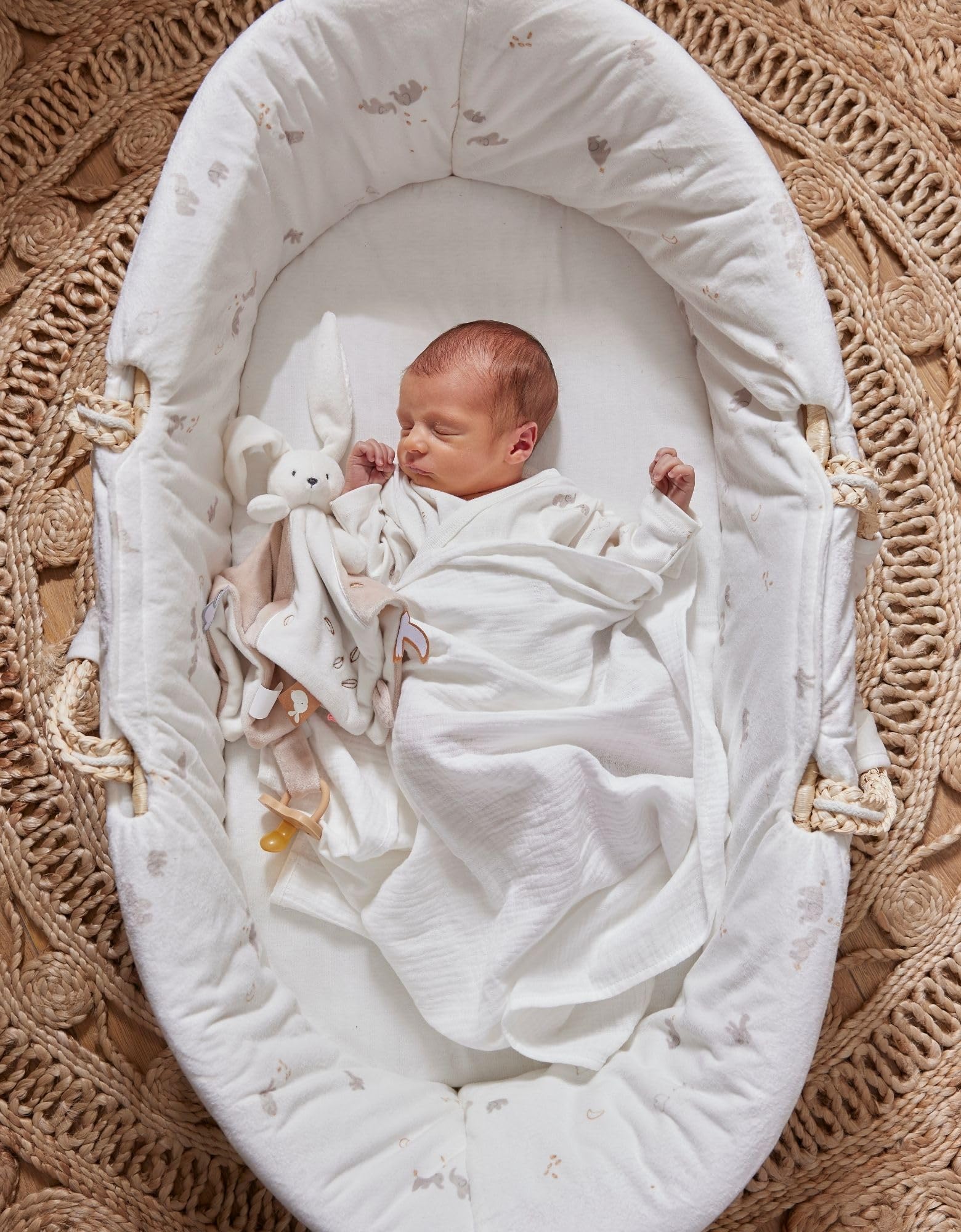NOUKIE'S - Couffin pour bébé avec Habillage - Ecru - Veloudoux - Bali, Moka & Snow