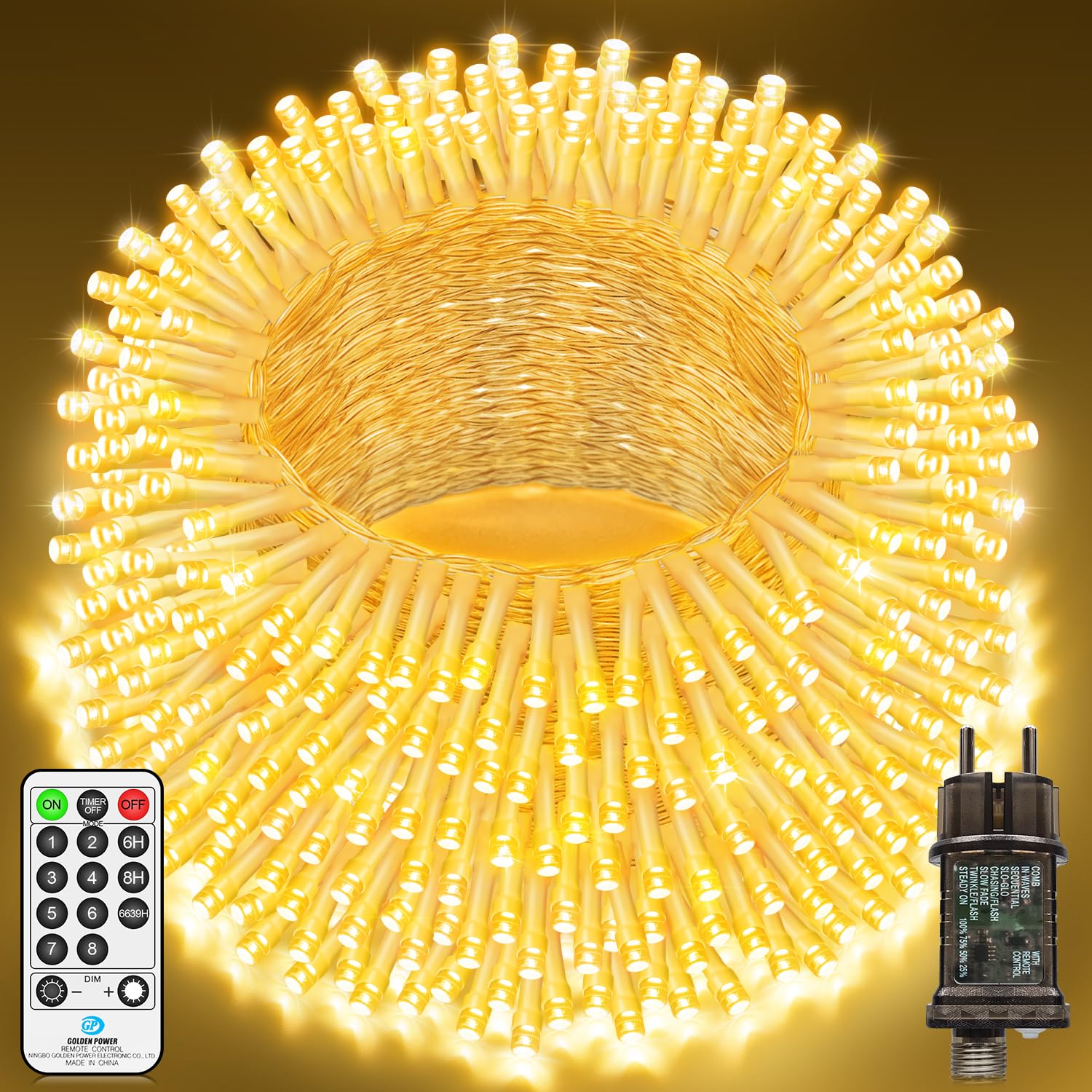 1800 LED Lichterkette Außen, 54M Lichterkette Outdoor Strom 8 Modi mit Fernbedienung Timer Weihnachtsbeleuchtung Außen Transparente Kabel Wasserdicht für Hof Garten Party Hochzeit Haus (Warmweiß)