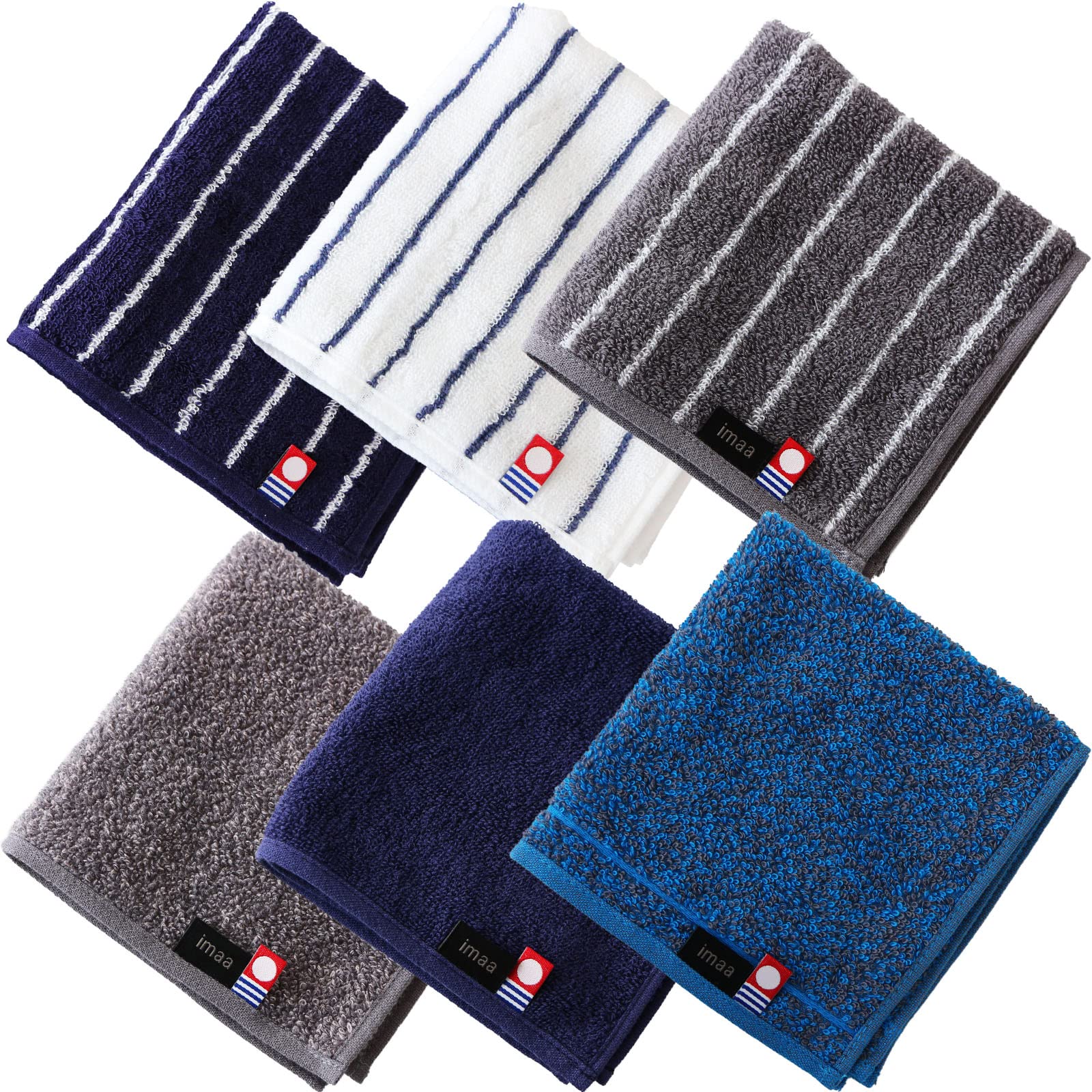 Imaa Certified Imabari Towels, Hand Towels, Handkerchief, Set of 6, Made in Japan, 100% Cotton, Vacuum Compression Pack, 6 A Assortment : Home & Kitchen