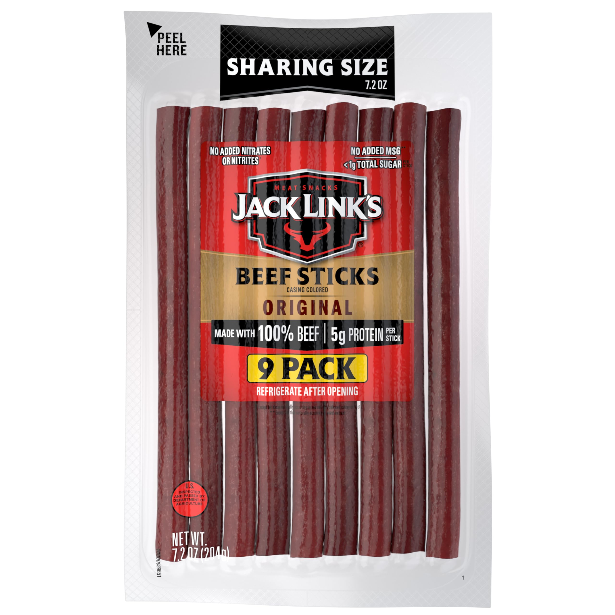 Beef Sticks, Original Flavor Meat Snack Stick - Protein Snack, Meat Stick, Made with 100% Beef, Keto Friendly - 7.2 Oz.