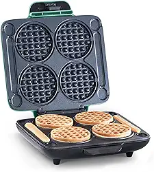DASH Máquina de mini waffles múltiplos: quatro mini waffles, perfeito para famílias e indivíduos, superfícies antiaderentes duplas de 10 cm com liberação rápida e fácil limpeza - azul-piscina