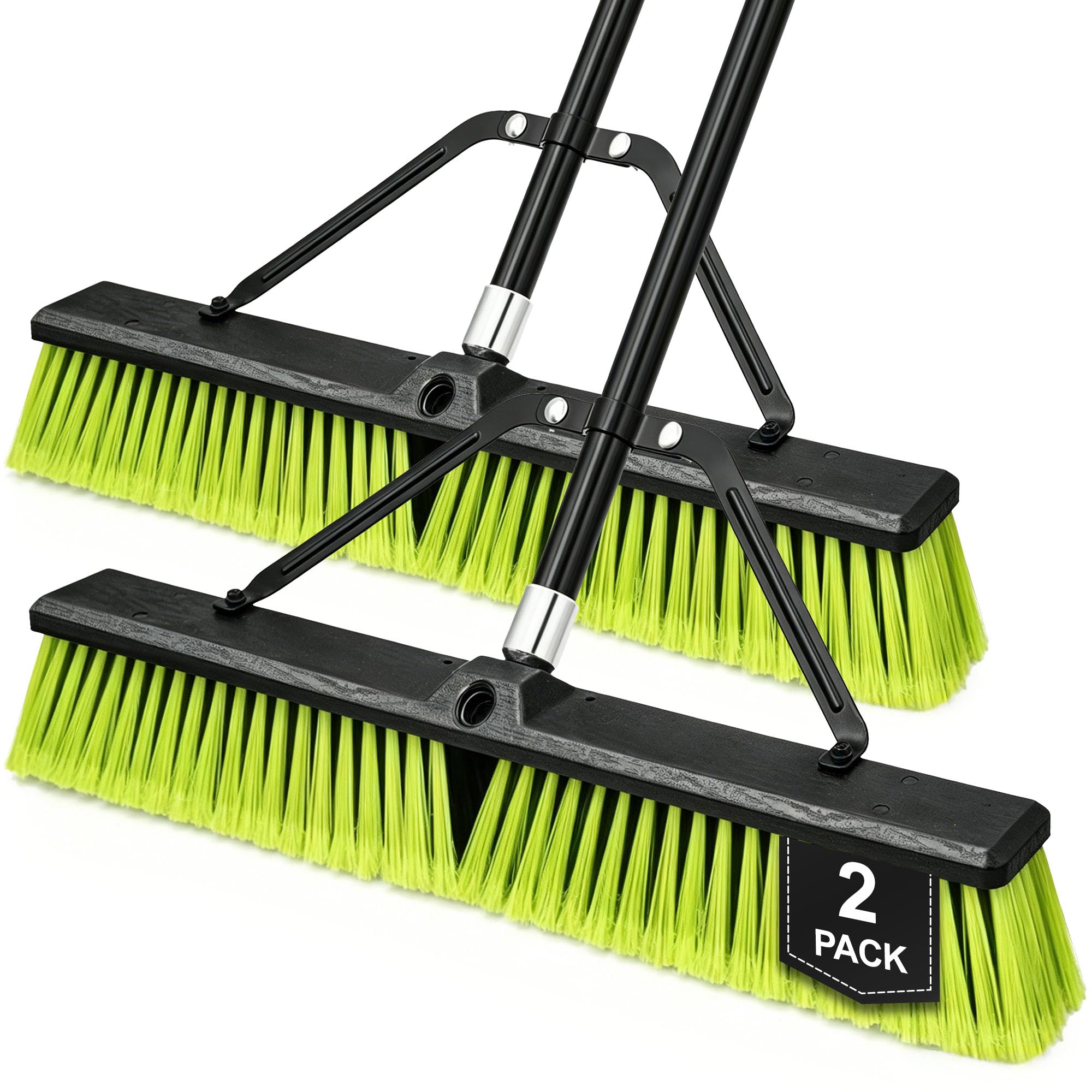 TidyBliss 2 Piezas Escoba Jardin de 60 cm para Exteriores, Cepillo Comercial Grande de Cerdas Rígidas con Mango Largo de 160 cm para Garaje, Taller, Jardín, Patio, Terraza, Calle (Amarillo Verdoso)