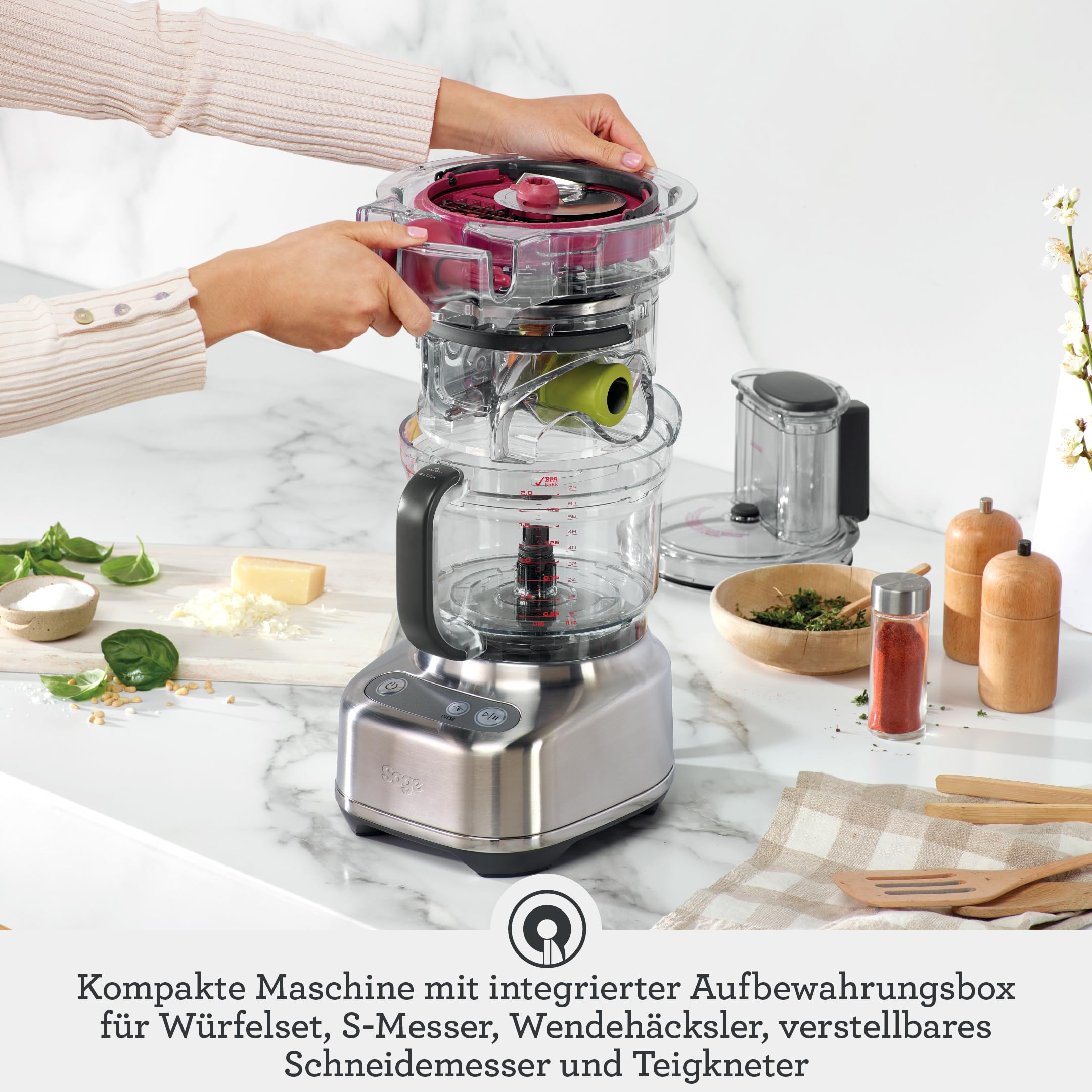 Sage The Paradice 9 Küchenmaschine, Gebürsteter Edelstahl | Multifunktionales Set zum Hacken, Würfeln, Schneiden und Zerkleinern, 9 Tassen Fassungsvermögen, 650W Motor