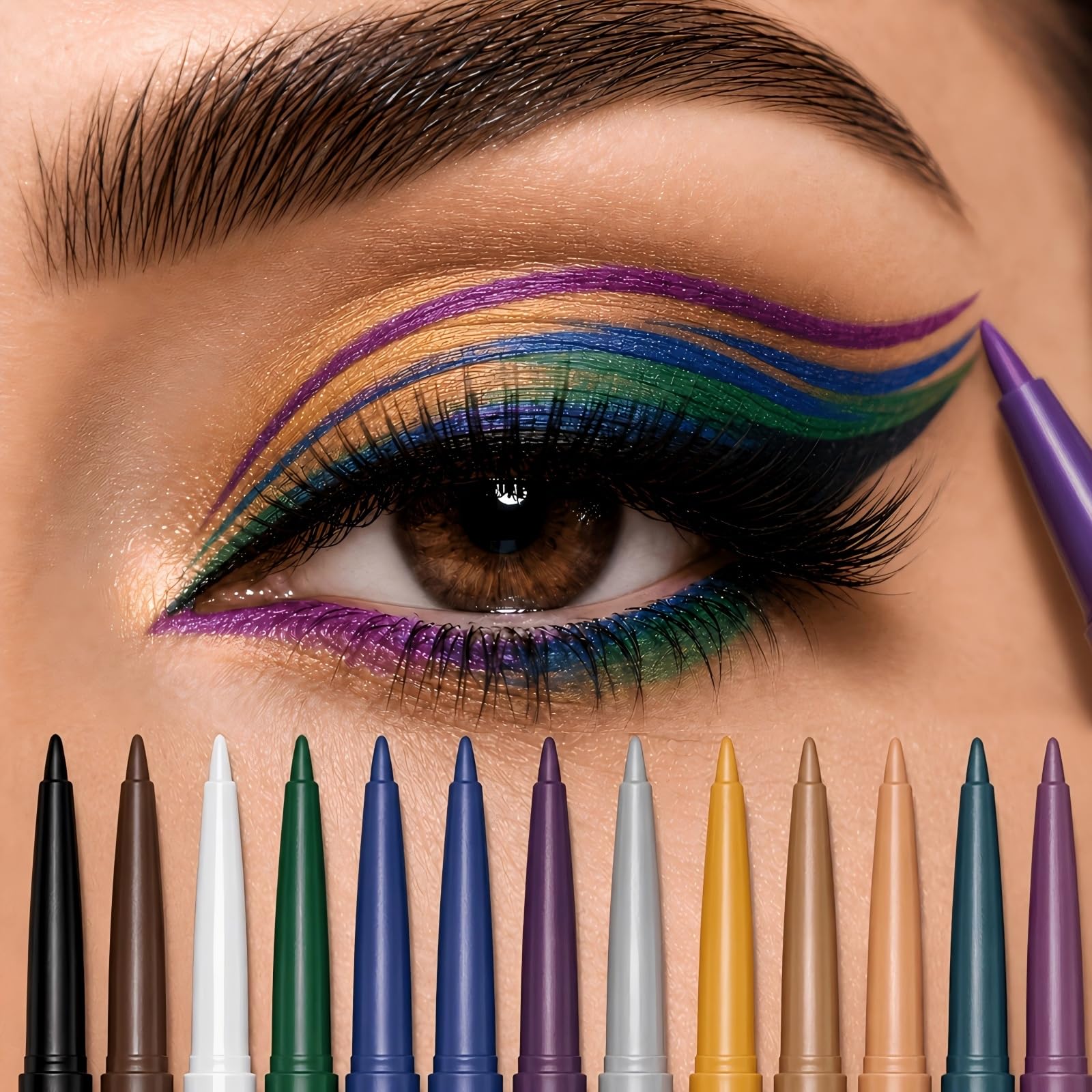 12 Pcs Shade Retractable Eyeliner Pencil Set for Eye Makeup