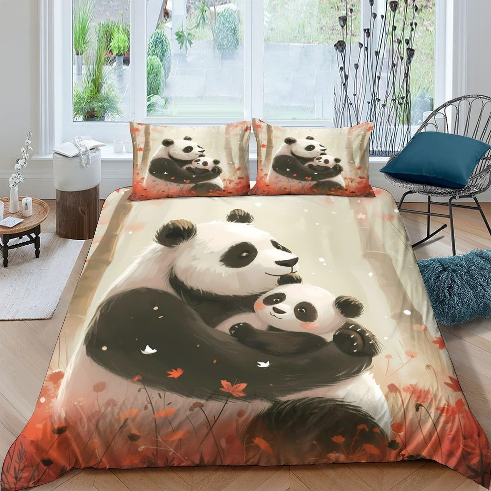 Ctjqhvkz Style-5 3D Printed Panda Hug Fitted Sheet Microfiber Soft Breathable Autumn Leaves Bed Cover For Bedroom Dorm Decor Single（135X200cm）