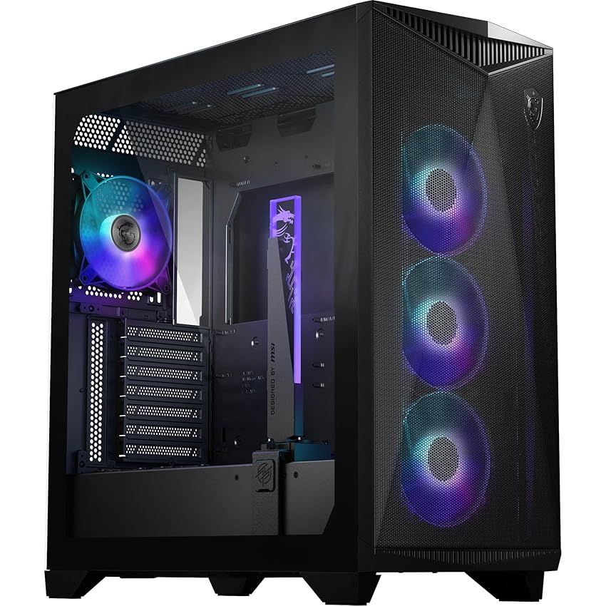 Immagine del prodotto MSI MPG GUNGNIR 300R AIRFLOW Mid-Tower PC Case - E-ATX, 4 ventole ARGB da 120mm con controller Hub, supporto verticale per GPU e supporto, filtri antipolvere, gestione cavi, USB Type-C (20Gbps)