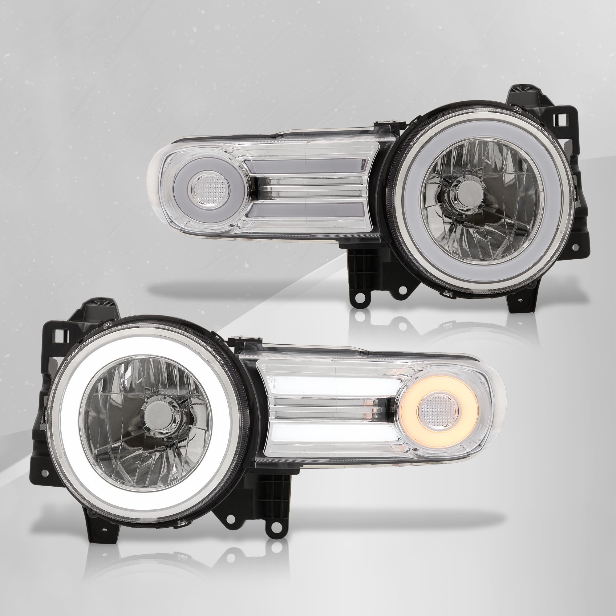 AJP Distributors LED DRL Halo Projector Headlights Headlamps Assembly Driver + Passenger Pair Set Compatible/Replacement For FJ Cruiser 2007 2008 2009 2010 2011 2012 2013 2014 07 08 09 10 11 12 13 14
