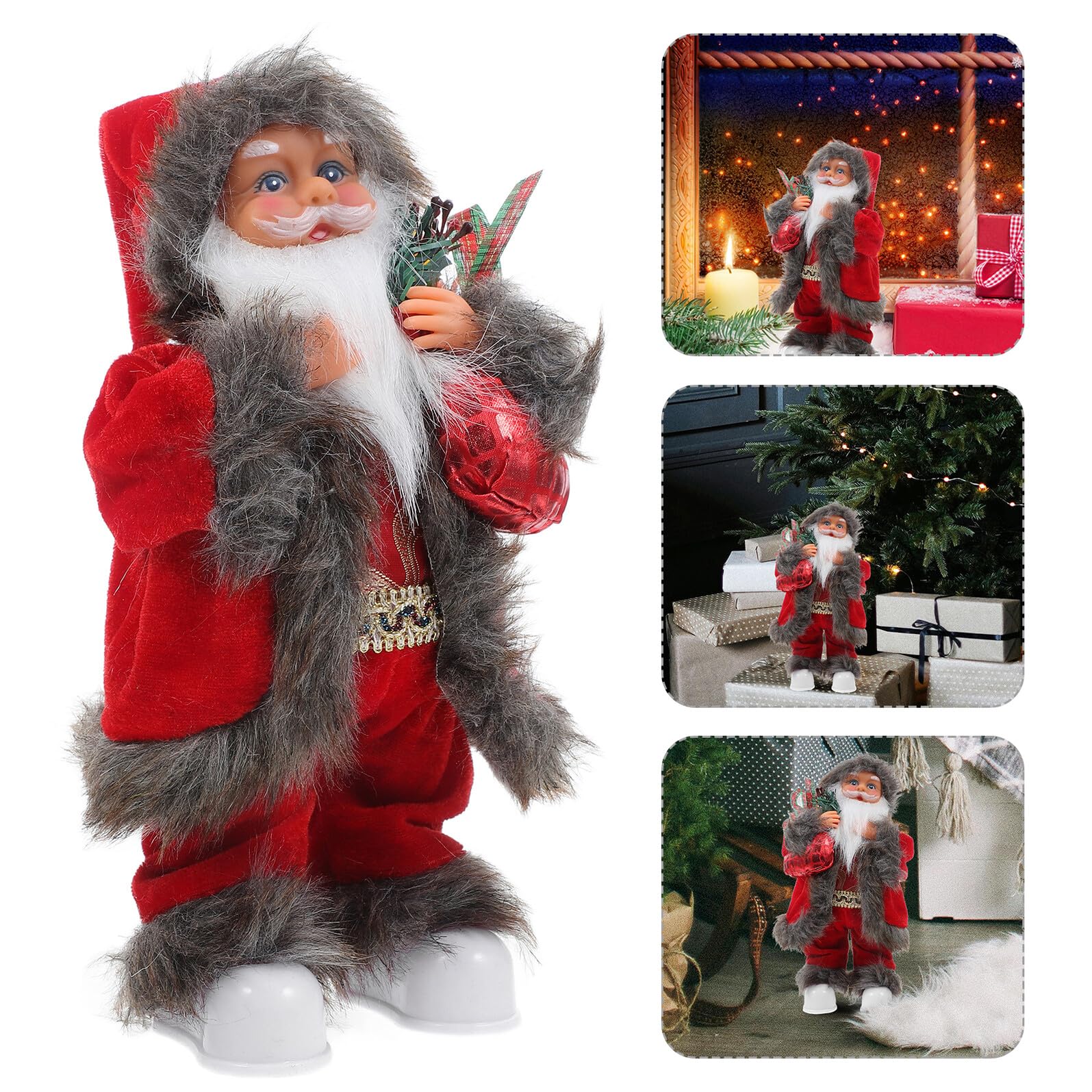 Figura de Papá Noel Eléctrico Navideño de Peluche Musical Decoración Navideña de Escritorio Luces Muñeco de Papá Noel de Pie para Adornos de Chimenea y Ventanas