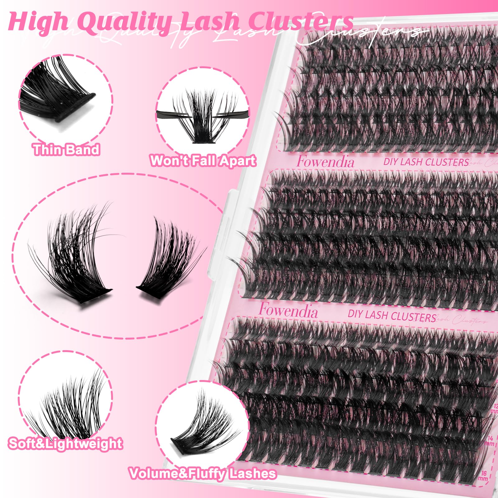 Fowendia Lash Clusters 60D 80D 100D Volume Cluster Lashes 560PCS Fluffy Lash Extensions D Curl Eyelashes Individual Lashes Natural Look DIY Eyelash Extensions(FSMD02) - 4