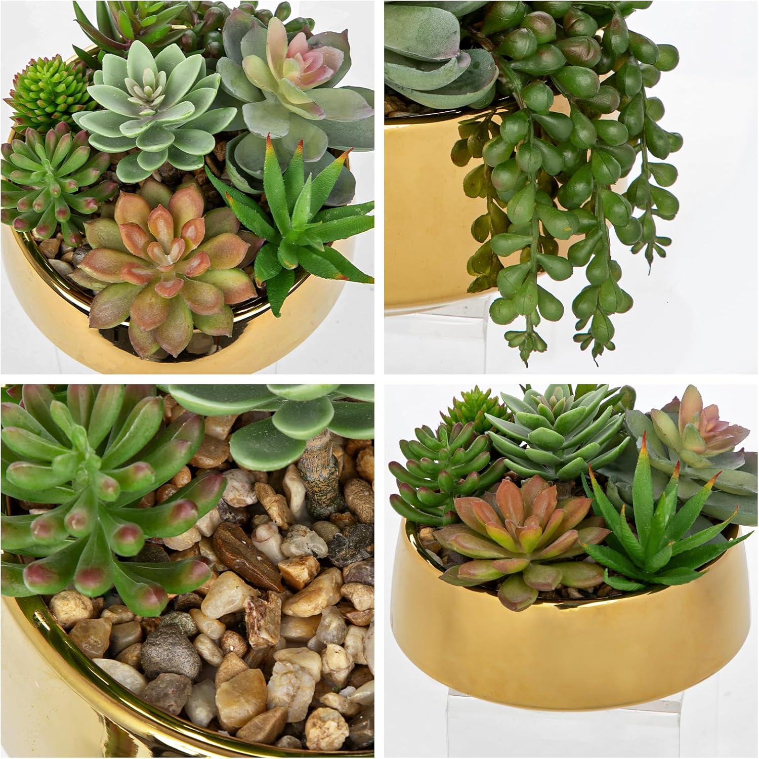 DILATATA Artificial Succulent Plants in Pot 5.5 Inch Fake Succulents Arrangement Potted Plant in Gold Ceramic Planter Bowl for Home Office Desk Shelf Living Room Bedroom Bathroom Decor