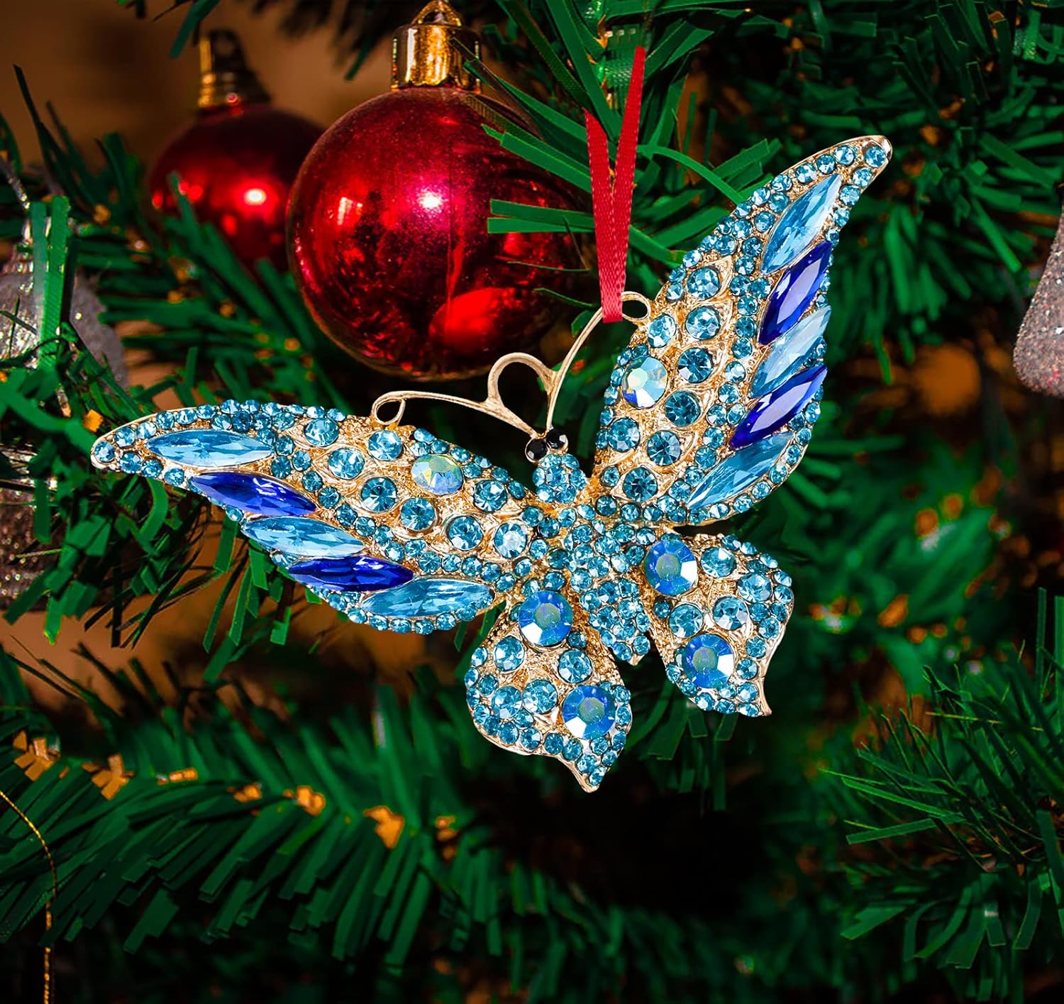 FaCraft Butterfly Christmas Ornaments 2025 - Blue Butterfly Ornaments for Christmas Tree Decorations Metal Butterflies Hanging Ornament Gifts for Sisters Girls Mom Grandma Women Friends Bestie - Image 5
