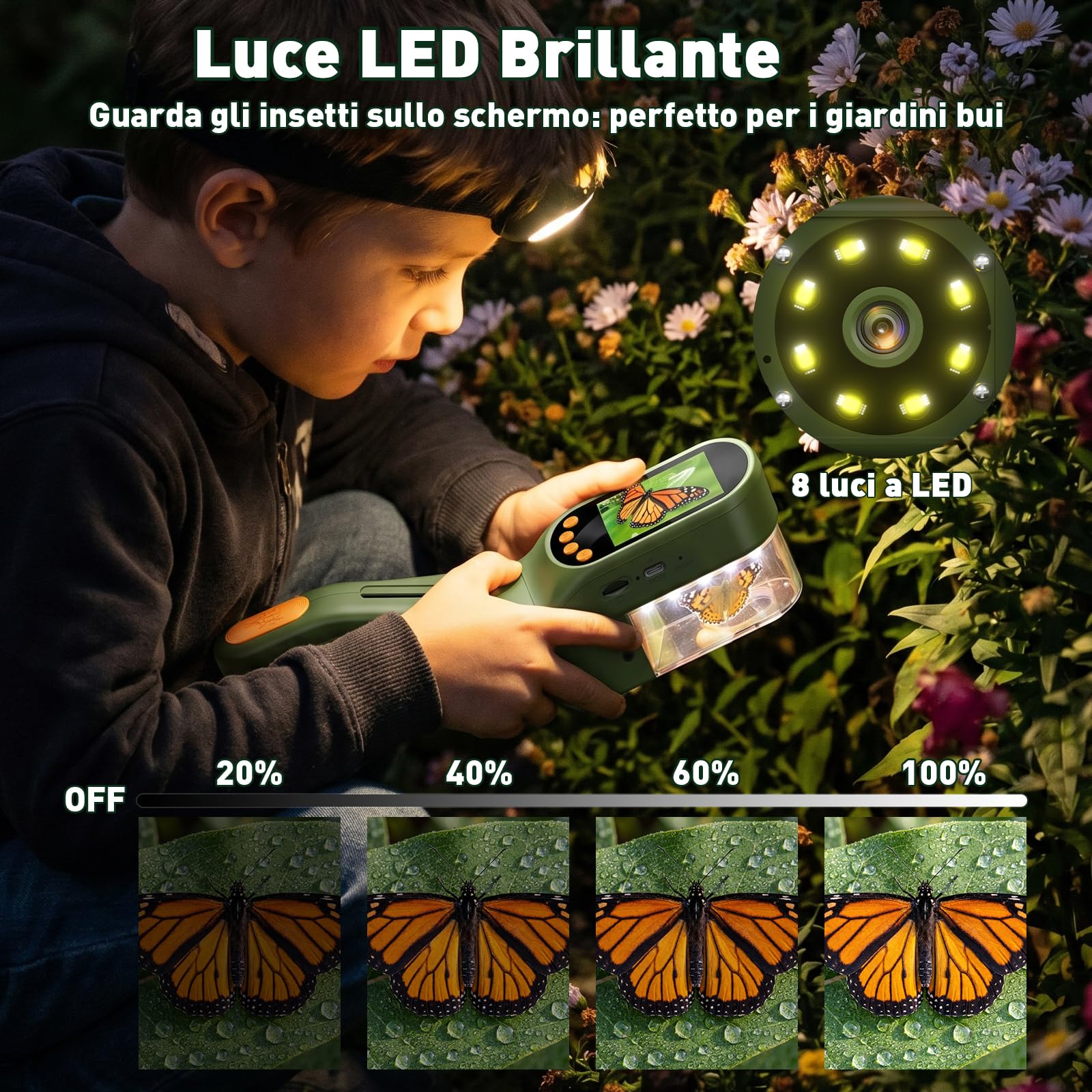 Kit Insetti per Bambini con 500X Schermo, Scatta Foto e Video | Cattura Insetti Kit Esploratore, Lente Ingrandimento con Pinzette, Raccoglitore Insetti, per l'esplorazione Della Bambini
