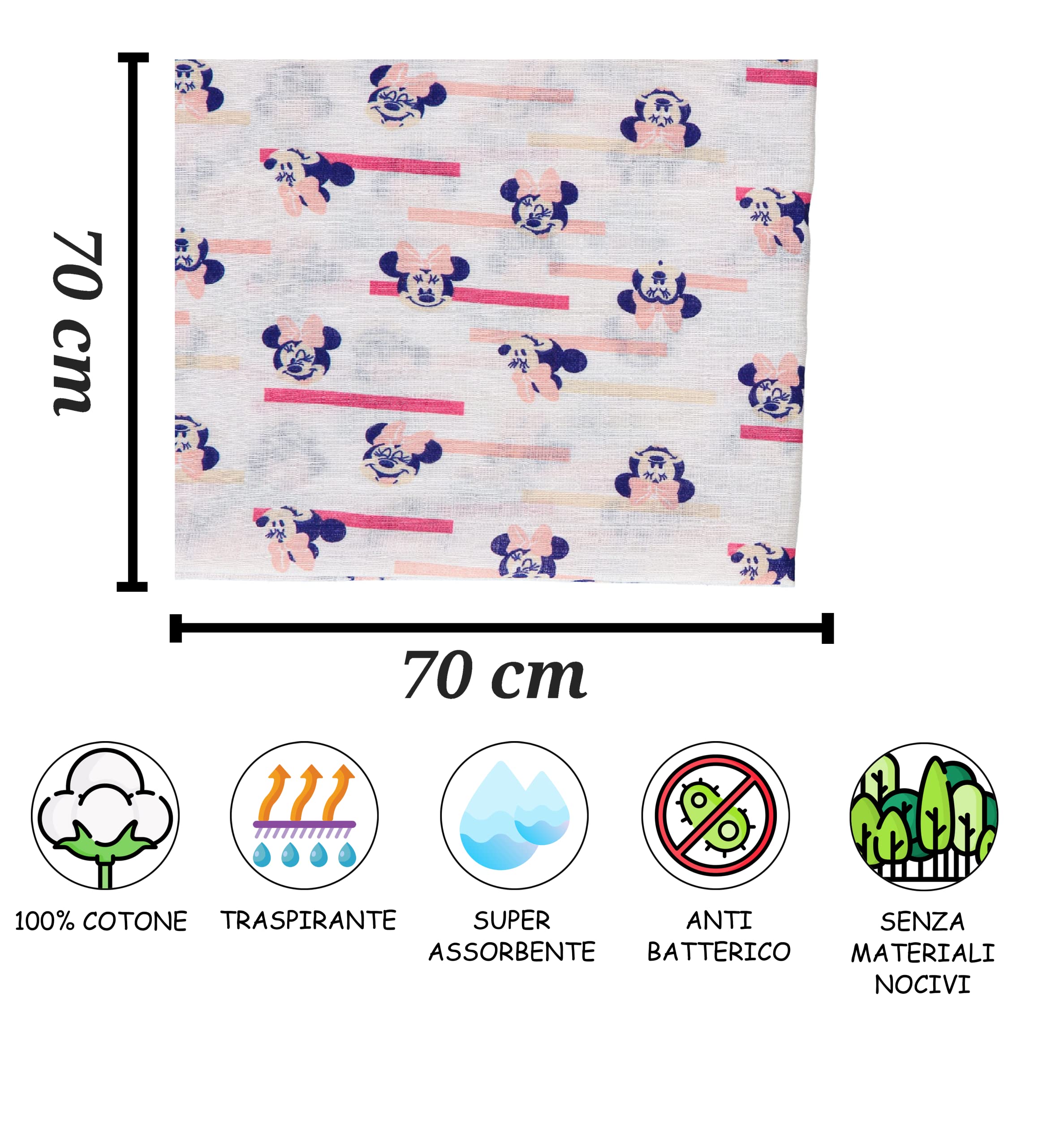 Ellepi Disney Minnie Mussole Cotone Organico 70x70 cm Neonato
