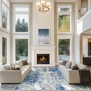 10x14 Area Rugs for Living Room Rug Washable: Abstract Large Rug Indoor Modern Carpet Non Slip for Dining Room Bedroom Nursery Home Office Blue Grey White