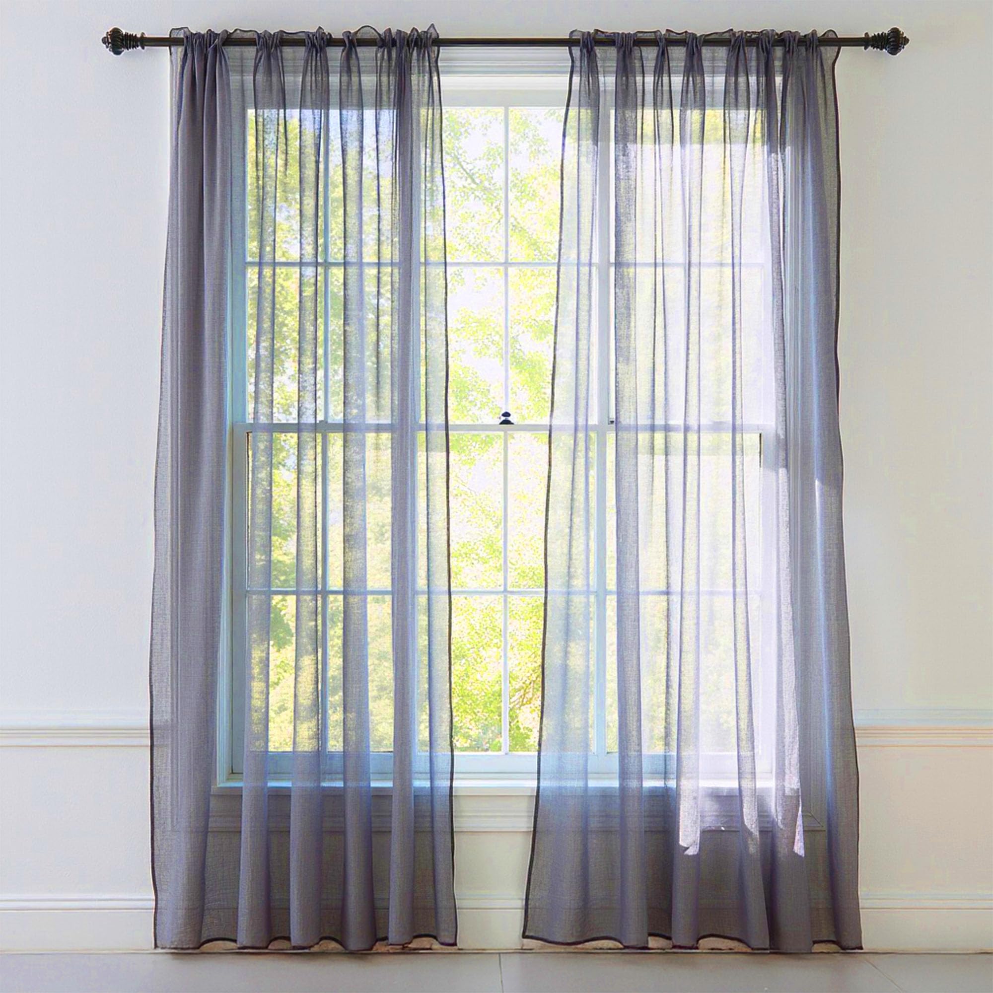 Trimming Shop Grey Voile Curtains 2 Panel Semi-Transparent Sheer Slot Top Curtain Pair 142 x 206cm for Window & Door Lightweight Net Curtain for Bedroom, Kitchen & Living Room