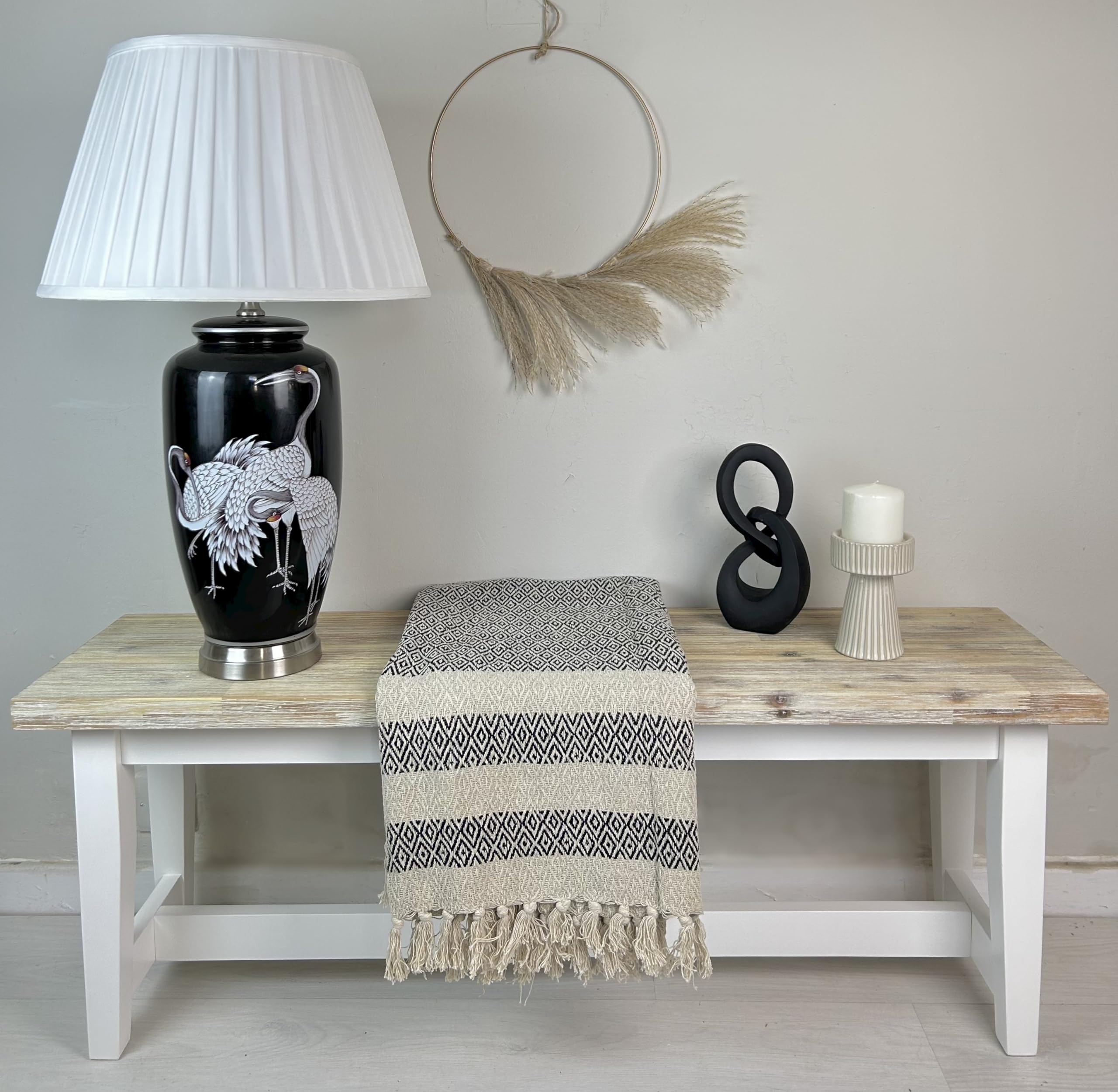 Black Silver Crane Oriental Ceramic Porcelain Pattern Table