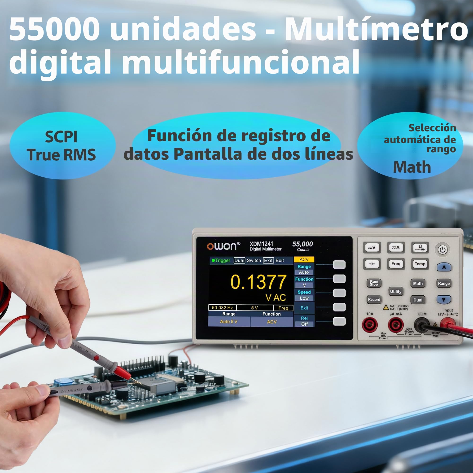 XDM1241 OWON Multímetro portátil Benchtop Multímetro ligero ultraplano Multímetro Medición de valor real Ancho de banda hasta 20 Hz-1kHz