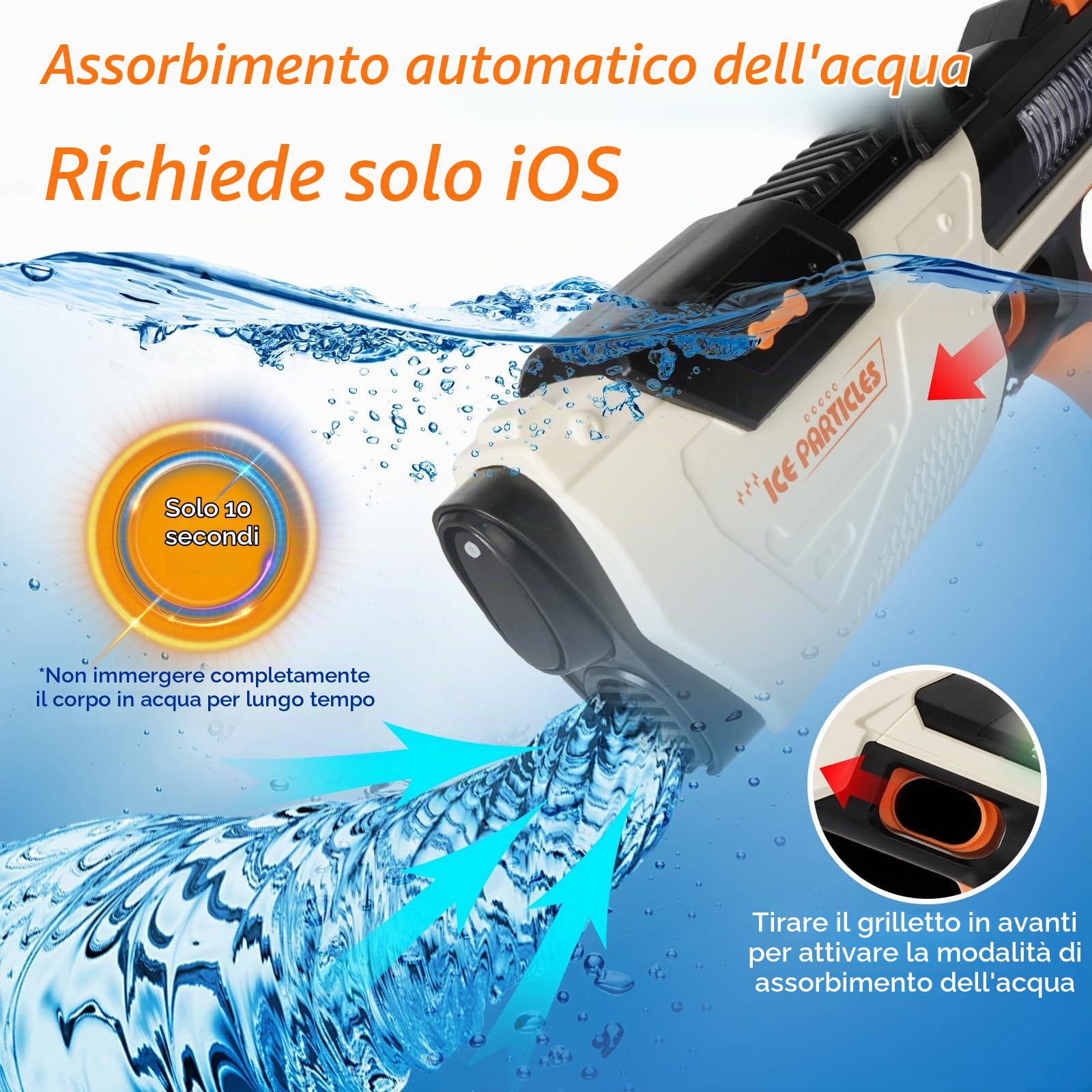 Pistola ad Acqua Elettrica Fucile Ad Acqua Automatico Pistole ad Acqua Autoadescanti con luci Effetti Sonori Electric Water Gun Giocattolo Blaster ad Acqua per Feste Estive Giardino Piscina Spiaggia