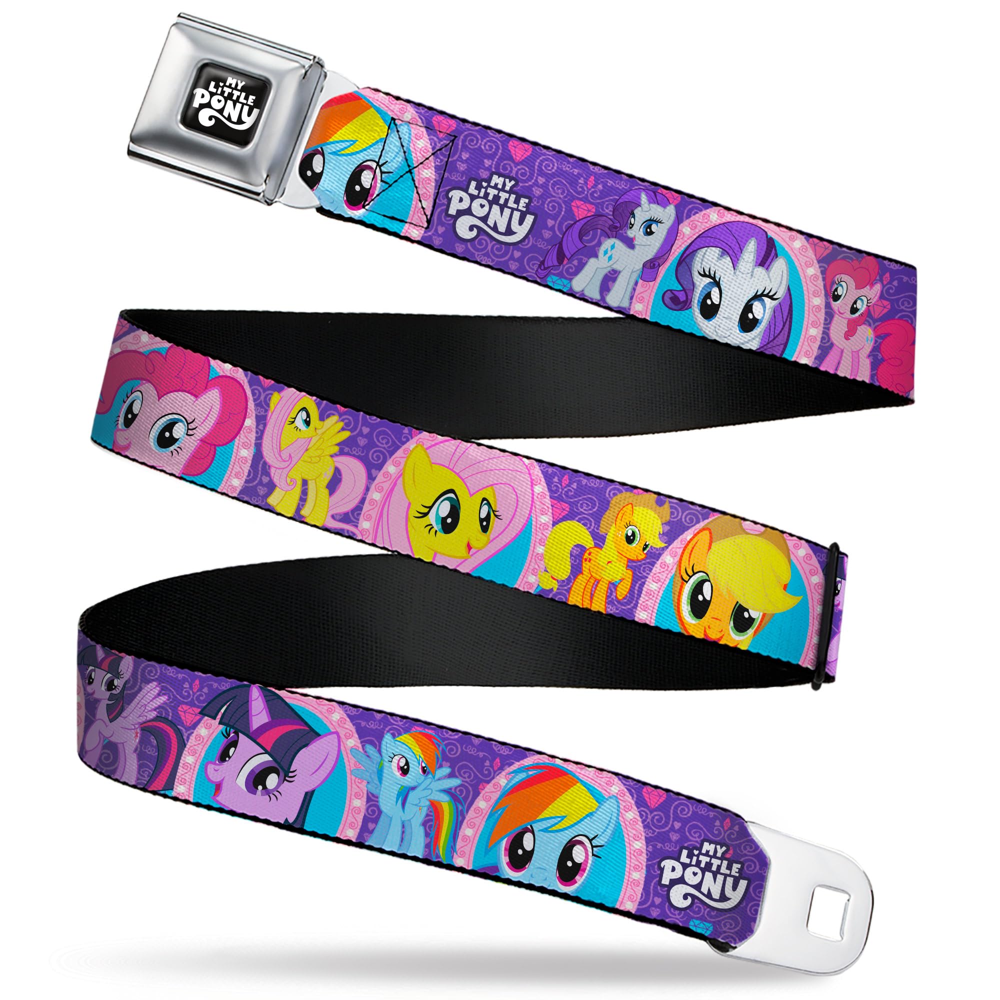My Little Pony Belt, Seatbelt Buckle Belt, My Little Pony Mane Six Close Up Faces and Poses Purple Pink, Youth 20 to 36 Inches