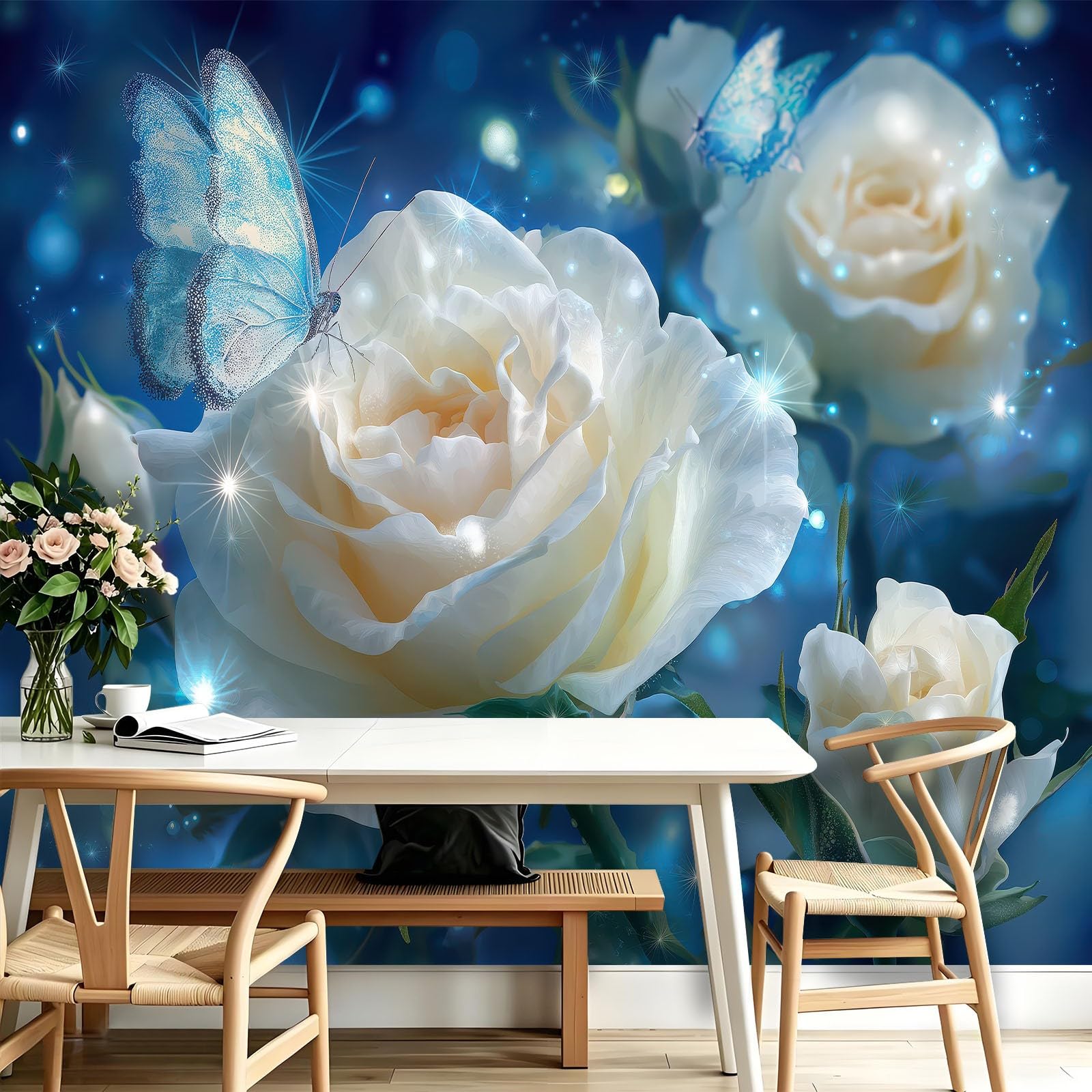 Générique Tapeta flizelinowa fantazyjny krajobraz 250 x 175 cm - Idealna dekoracja ścienna 3D do salonu, sypialni, jadalni - różowy motyl botaniczny kwiatowy