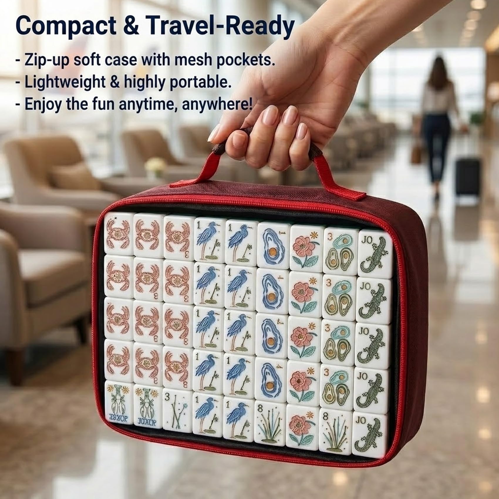 Genérico Juego de Mahjong, Juego de Azulejos de Mahjong de múltiples Temas con Bolsa de Transporte, Dados