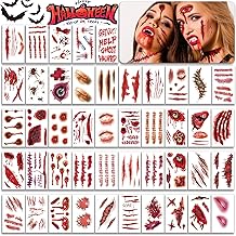 275Pcs 45sheets Fake Scars Tattoos - Temporary for Halloween 3D Wound Blood Cuts Tattoos Temporary Realistic Stitch Zombie Face Stickers Makeup Make Up for Adults Cosplay Masquerade Prank Party
