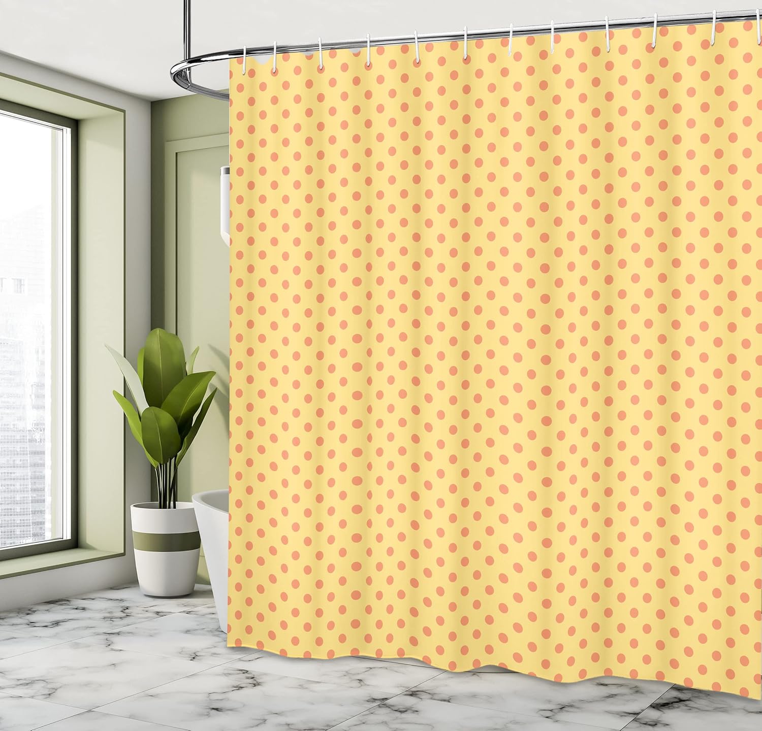Ambesonne Polka Dots Shower Curtain, Tiny Little Retro Circles Vintage Style Geometric Round Motifs Composition, Cloth Fabric Bathroom Decor Set with Hooks, 69" W x 70" L, Pale Rust