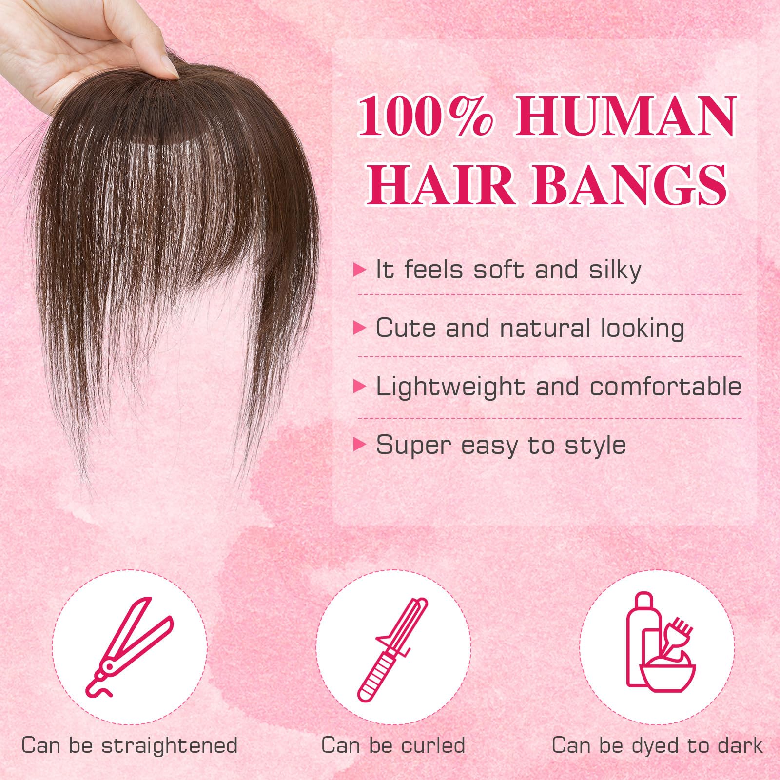 MY-LADY Human Hair Bangs Fringe Clip for Women Air Bangs 100% Real Hair Fringe Clip in Hairpieces for Thinning Sides Temples Daily Wear #2 Dark Brown - Image 4