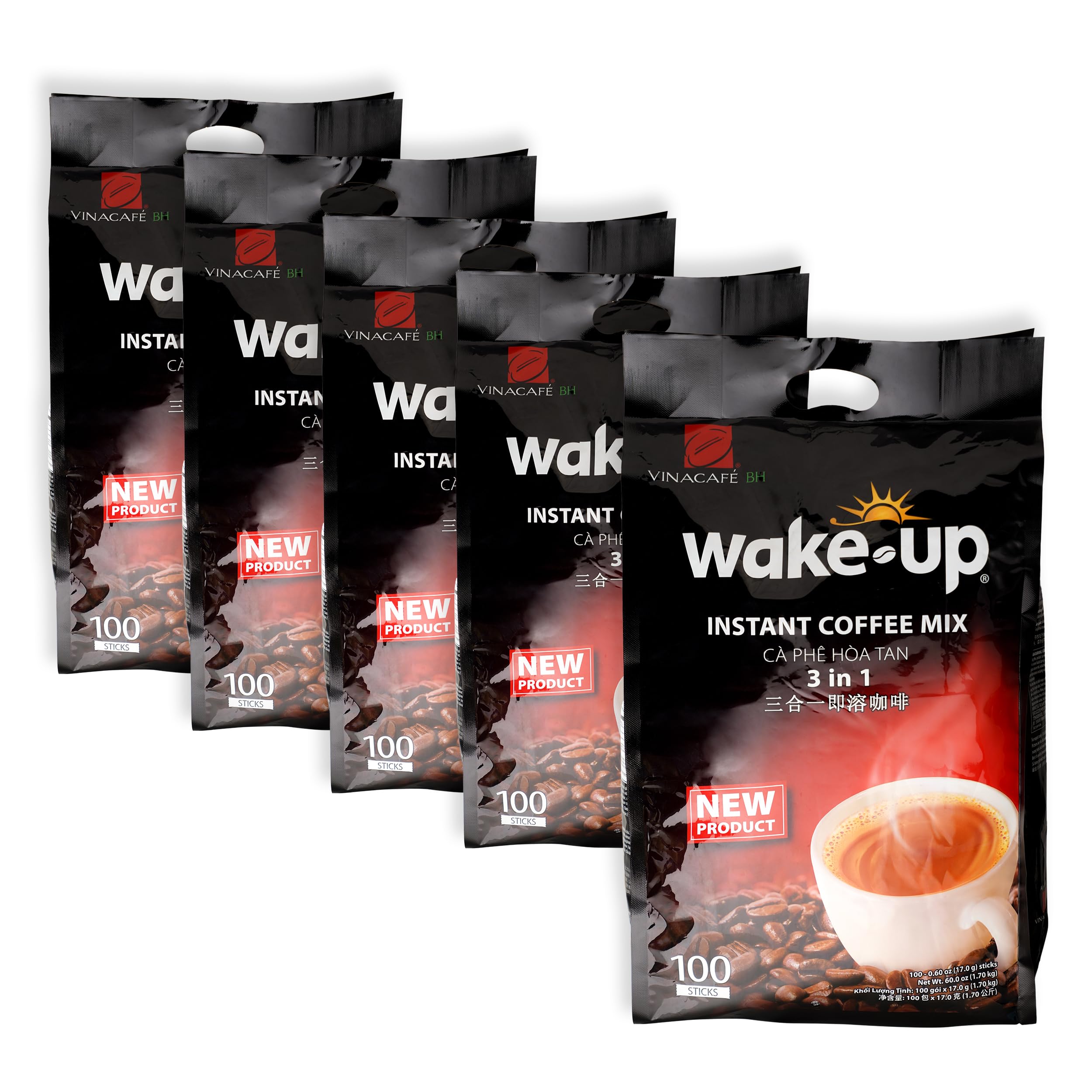 Vinacafe Premium 500 Sticks 3 in 1 Instant Wake-Up Coffee Mix, 500 Coffee Sticks Single Serves