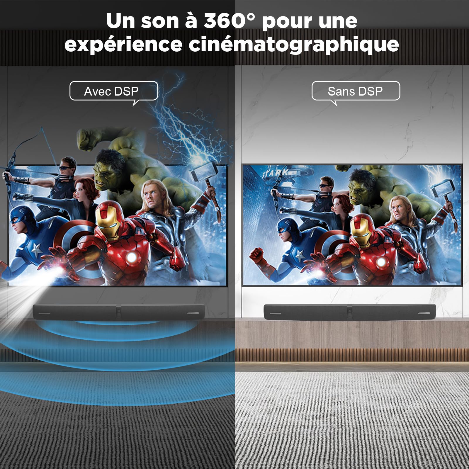 Barre de Son pour televiseur, Barre de Son 2-en-1 Amovble de 90 W avec Amplification Automatique du Volume, systeme de Haut-parleurs pour televiseur avec Bluetooth 5.3/Arc/Optique/AUX