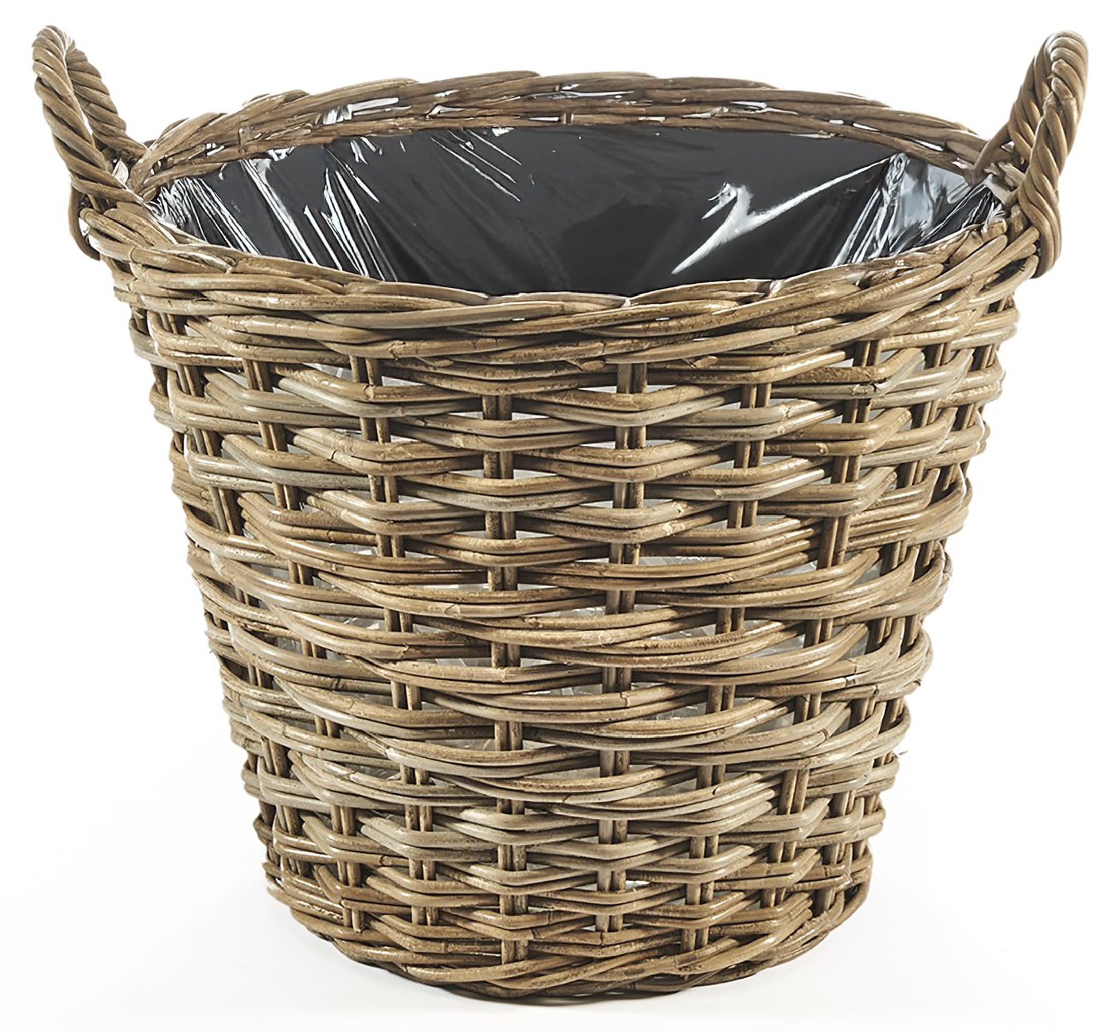 Kobolo Pflanzkorb USINA rund Grauer Rattankorb mit Folie 51x51x47 cm
