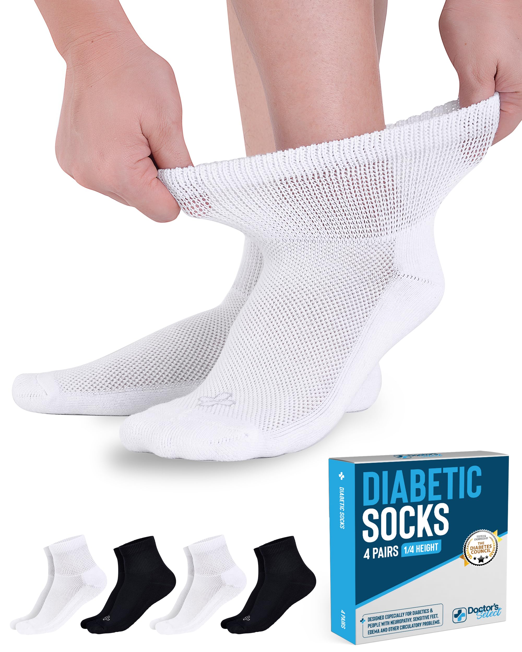 Doctor's Select Diabetic Ankle Socks for Women and Men - 4 Pairs | Unisex Adult Diabetic Socks