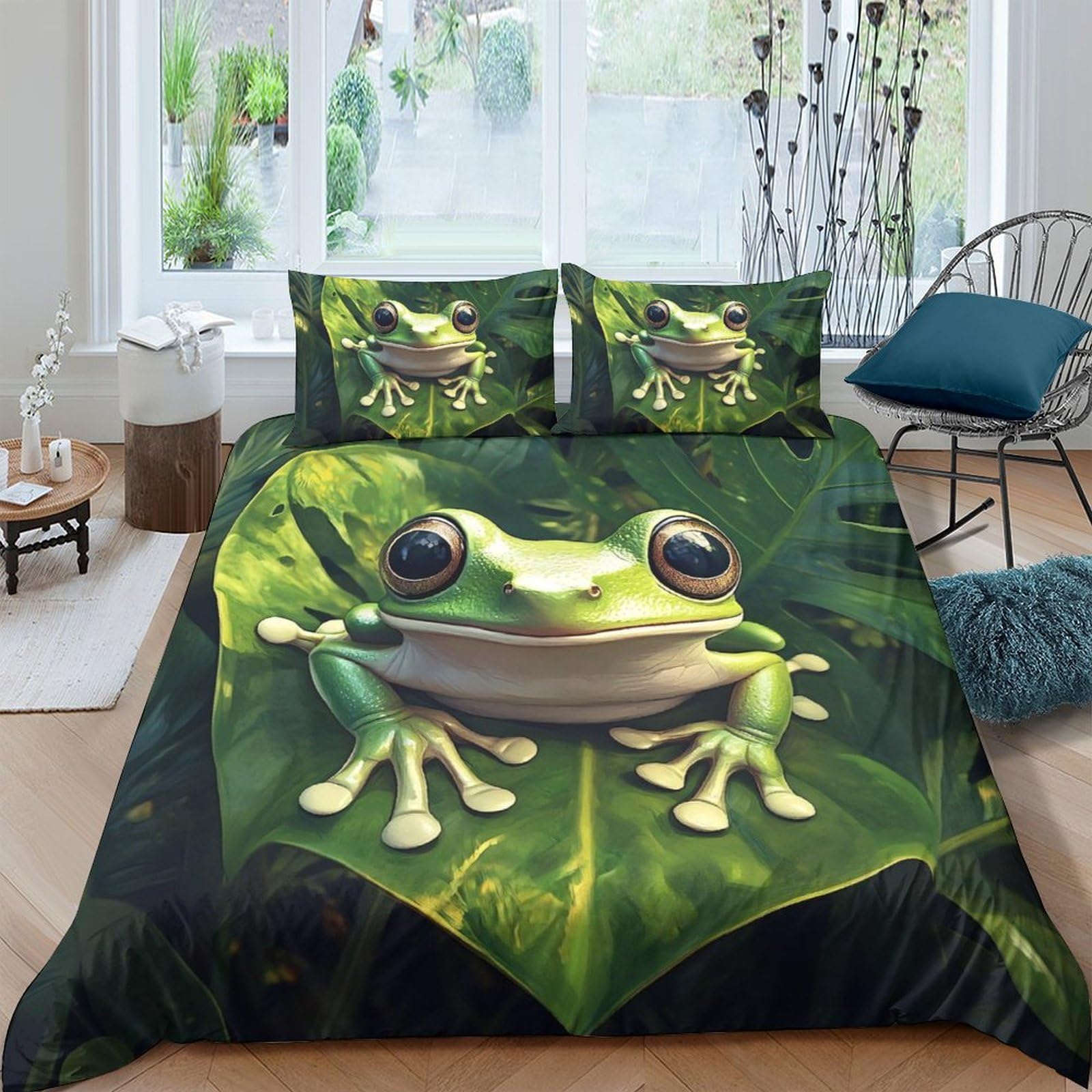 Ctjqhvkz Style-9 3D Printed Green Leaf Frog Fitted Sheet Microfiber Soft Anti-Slip Bed Sheet For Bedroom Dorm Mattress Decor Single（135X200cm）