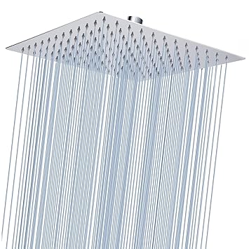 Chrome : Yodel 12 Inch Solid Square Ultra Thin Stainless Steel Rain Shower Head, Chrome Stainless #304 Steel