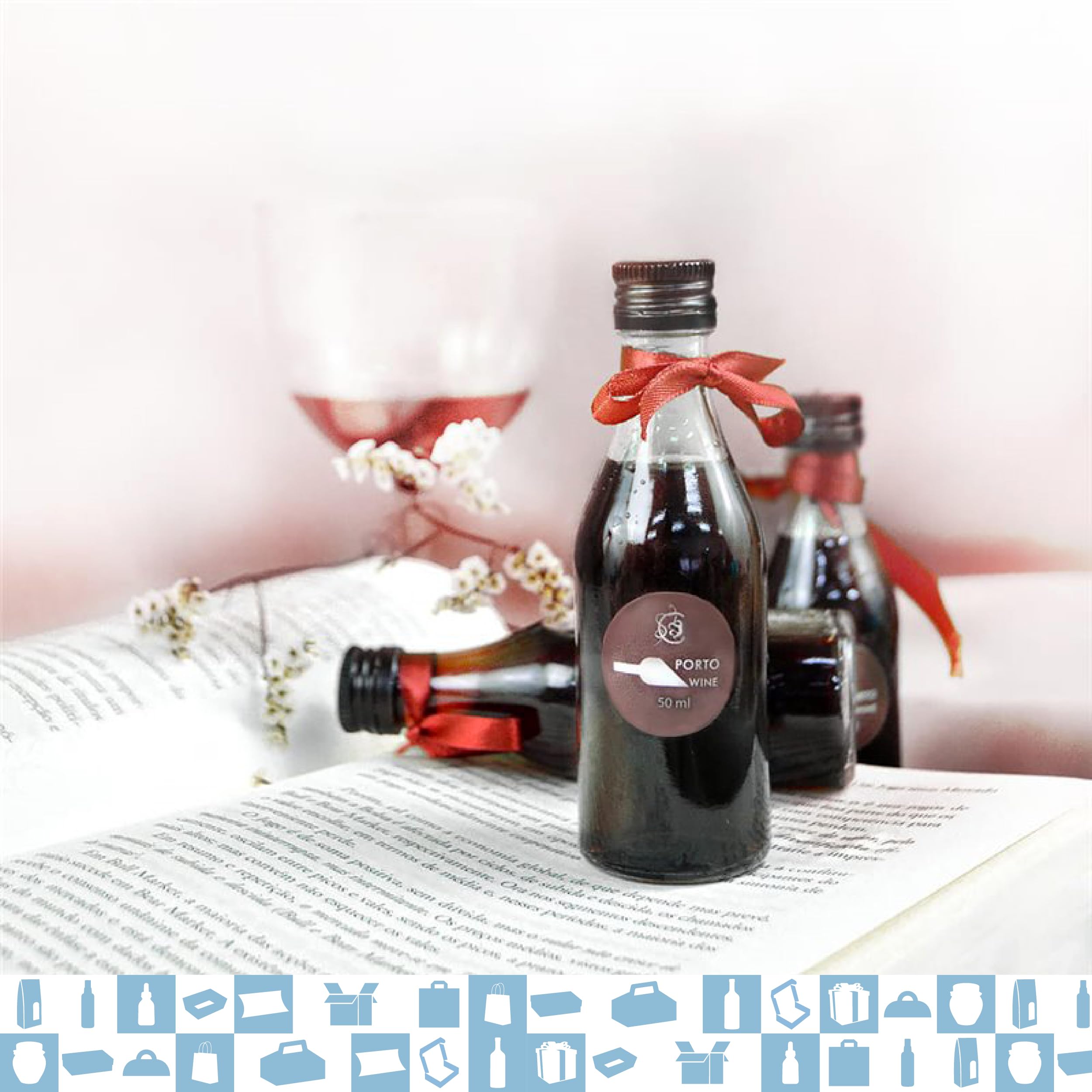20 mini botellas de cristal de 50 ml con tapón de rosca dorado, caja, etiqueta kraft, hilo y etiqueta personalizable- Minibotellas de alcohol de 5 cl, pequeñas muestras - regalos, bodas