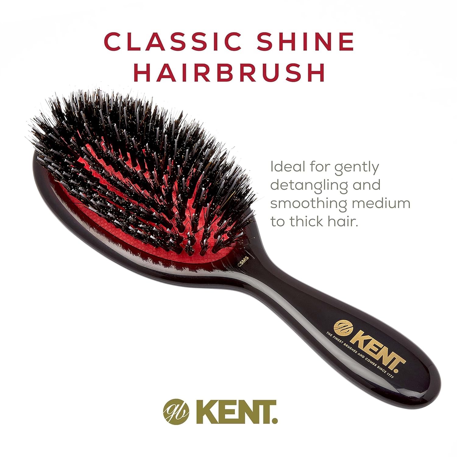 Kent CSMS 7.25" Classic Shine Small Oval Cushion Straightening Brush - Natural Black Boar Bristle Hair Brush with Nylon Quills - Shine Hair Brush and Scalp Scrubber for Short to Shoulder Length Hair - Image 3