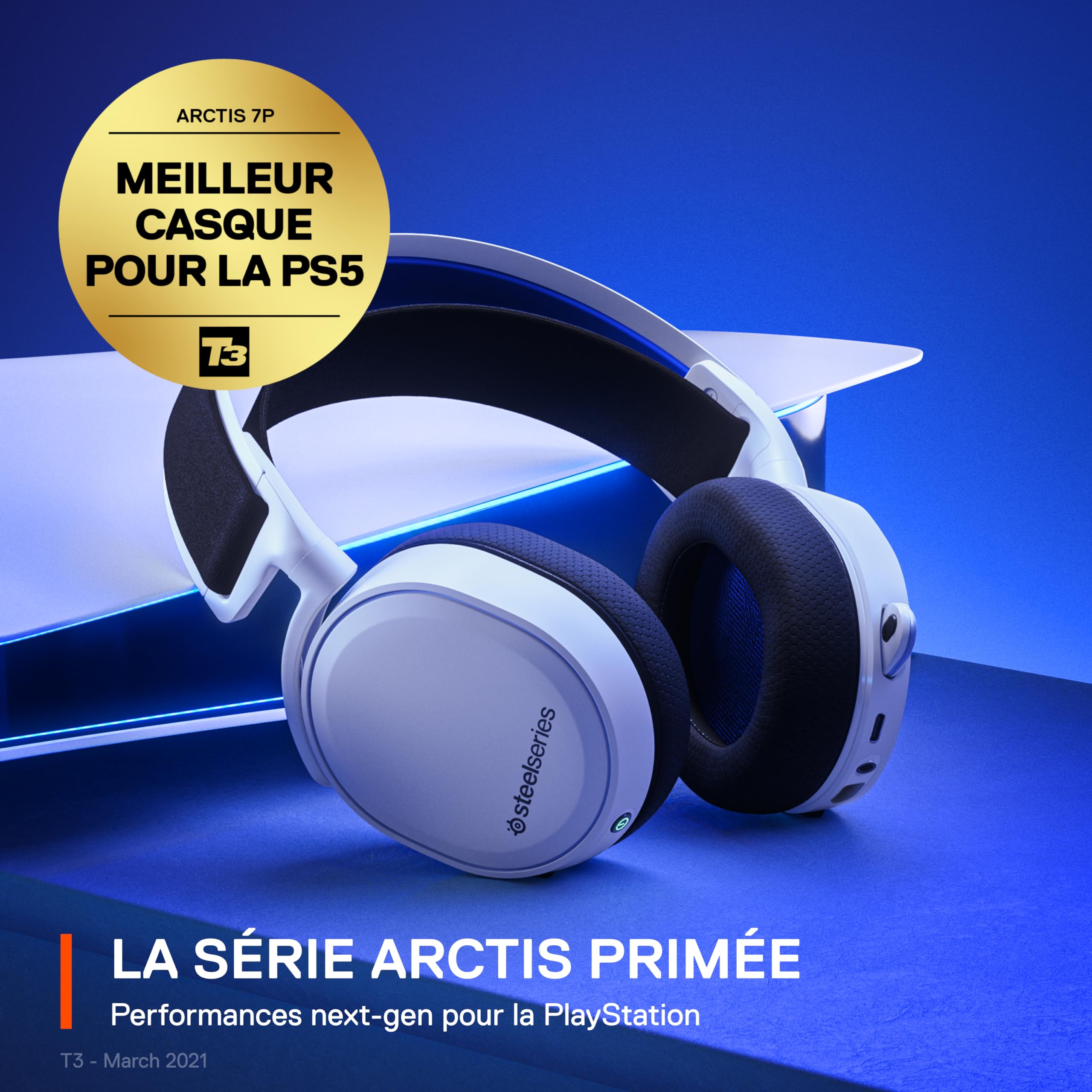 SteelSeries Arctis 7P+ Wireless Casque gaming sans fil - Sans perte 2,4 GHz - 30 heures d’autonomie de la batterie - Pour PS5, PS4, PC, Mac, Android et Switch - Blanc
