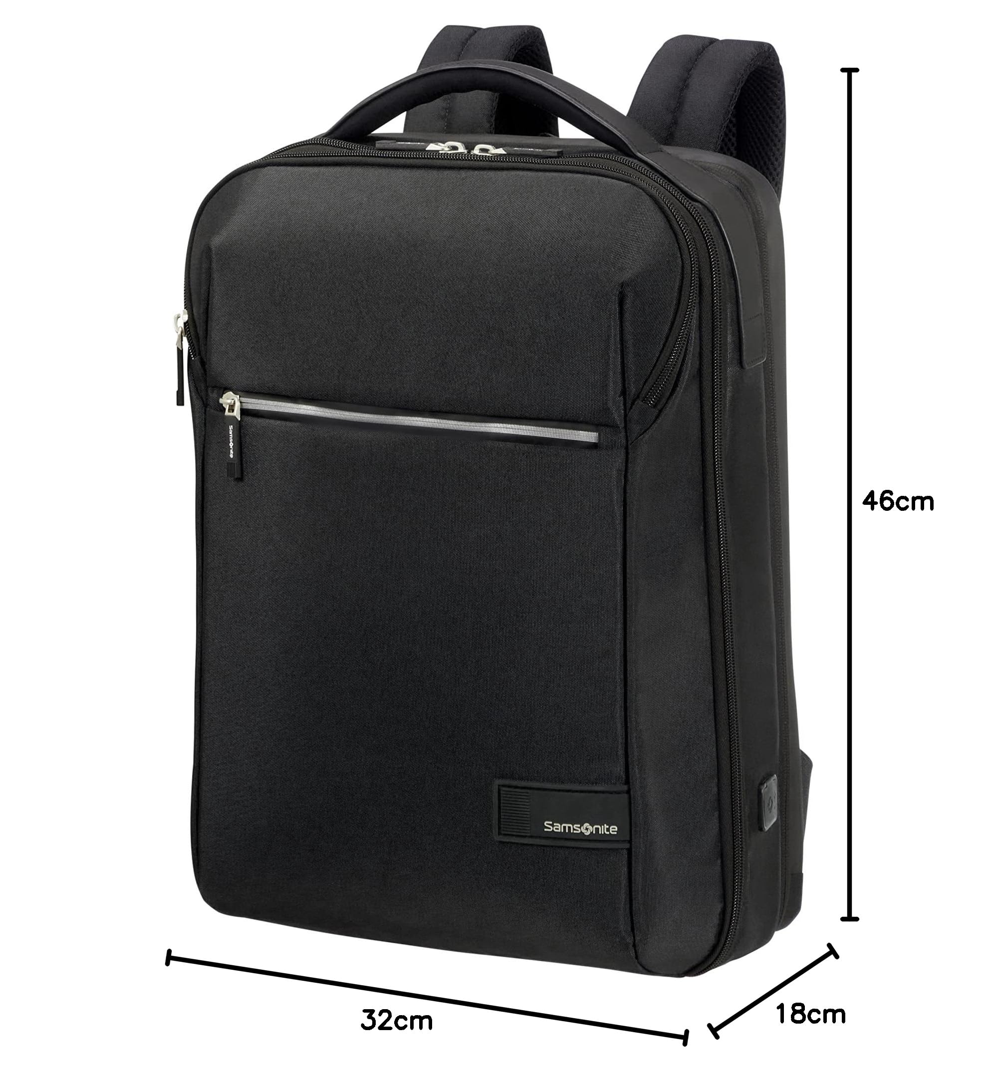 Samsonite Litepoint - Sac à Dos PC 17.3" (46 cm) – Sac à Dos Business & Scolaire avec Fonctions Intelligentes, Ergonomique, Organisation Intérieure Pratique - 24.5L - Noir (Black)