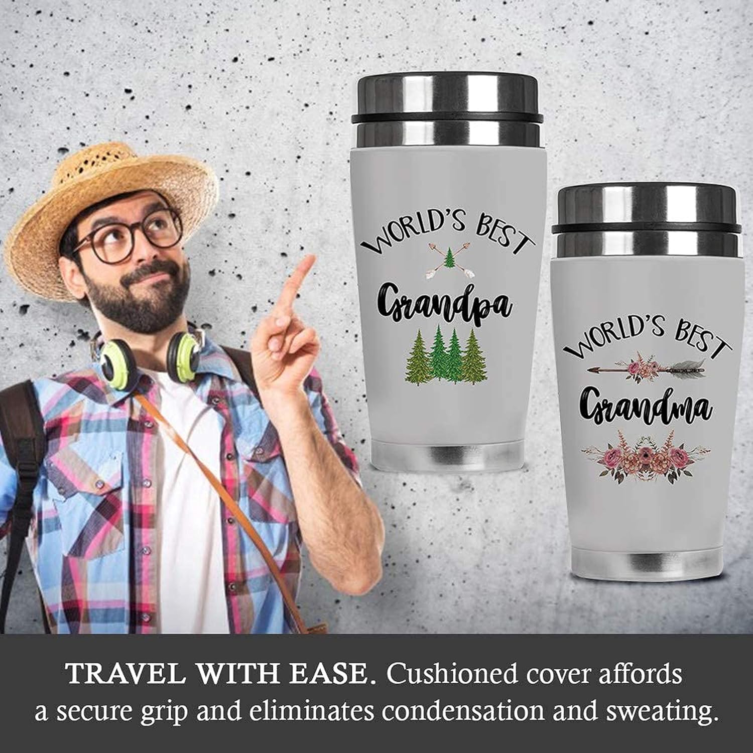 Weekly Top Sale Mugzie Grandma and Grandpa Mugs Set — Worlds Best Grandma Mug and Grandpa Mugs – Grandparents Gifts Spill-Proof Stainless Steel Travel Tumbler with Lid — Best Grandma Gifts from Grandkids