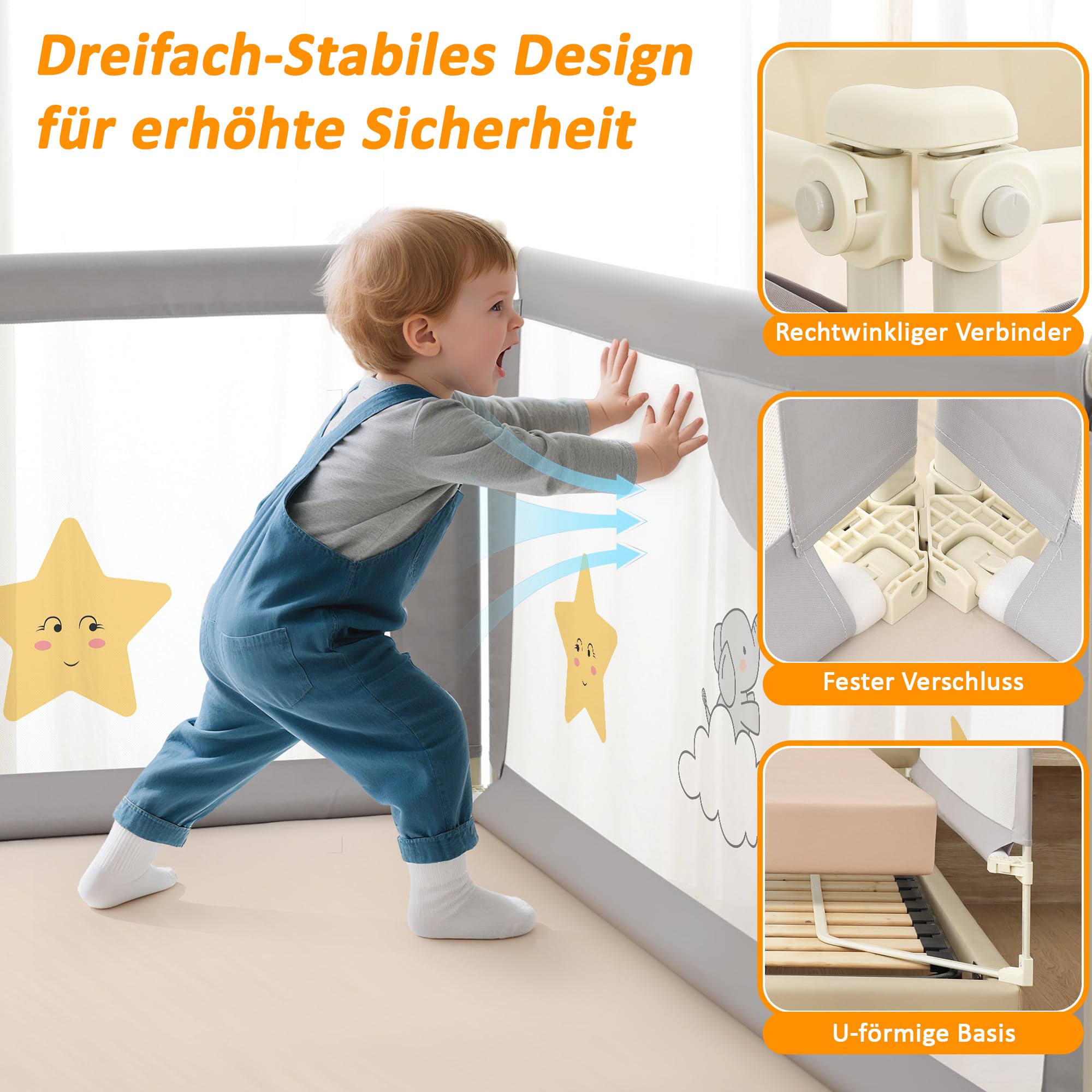 Bettgitter für Kleinkinder 3 Stück Bettschutzgitter klappbar 200 cm 180 cm Bundle