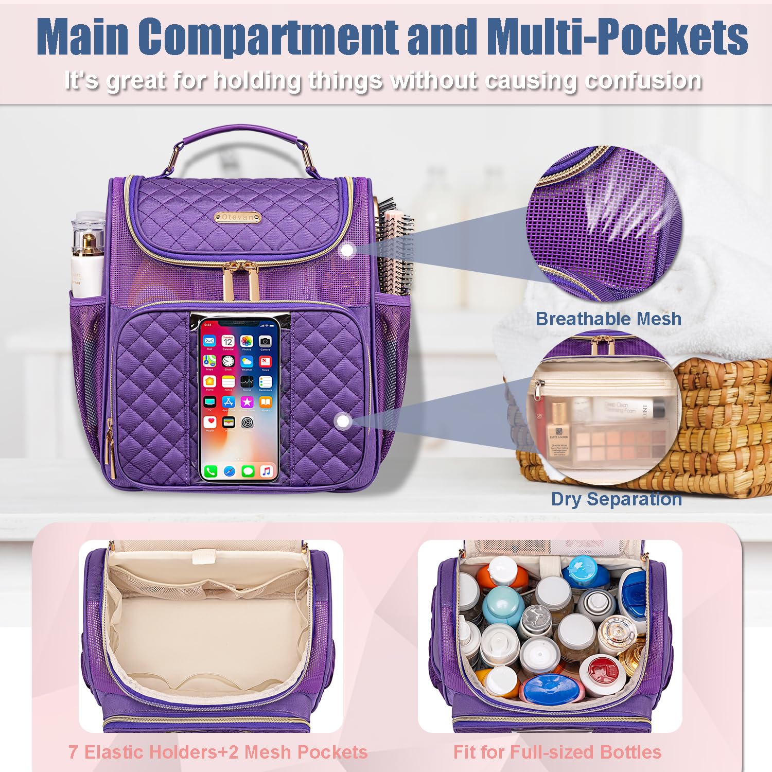 Otevan Large Hanging Toiletry Bag, Quick-Dry Travel Organizer