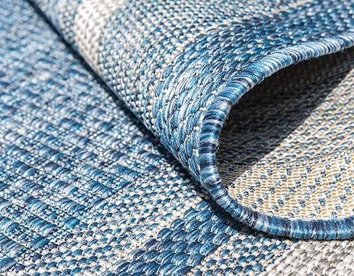 Vista 6 de Unique Loom - Colección Outdoor Border - Tapete para exteriores de borde suave - 5 pies 3 pulgadas x 8 pies, rectangular, azul/marfil azu/marfil