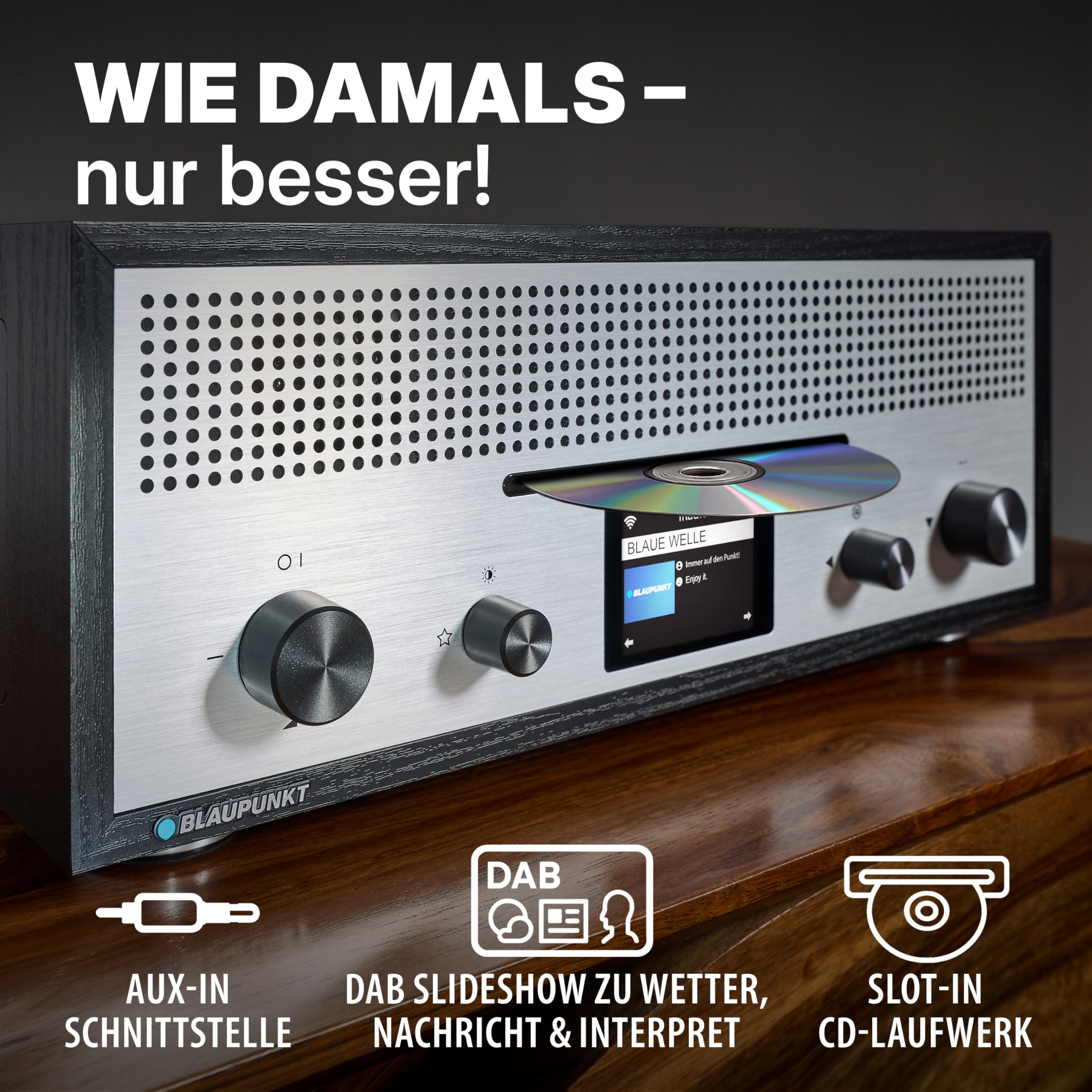 Blaupunkt Milano RXD 1900 schwarz, Internetradio mit CD Player, DAB+ Radio, Bluetooth Stereoanlage, WLAN Internetradio, UKW, Farbdisplay, Küchenradio im Retro Design