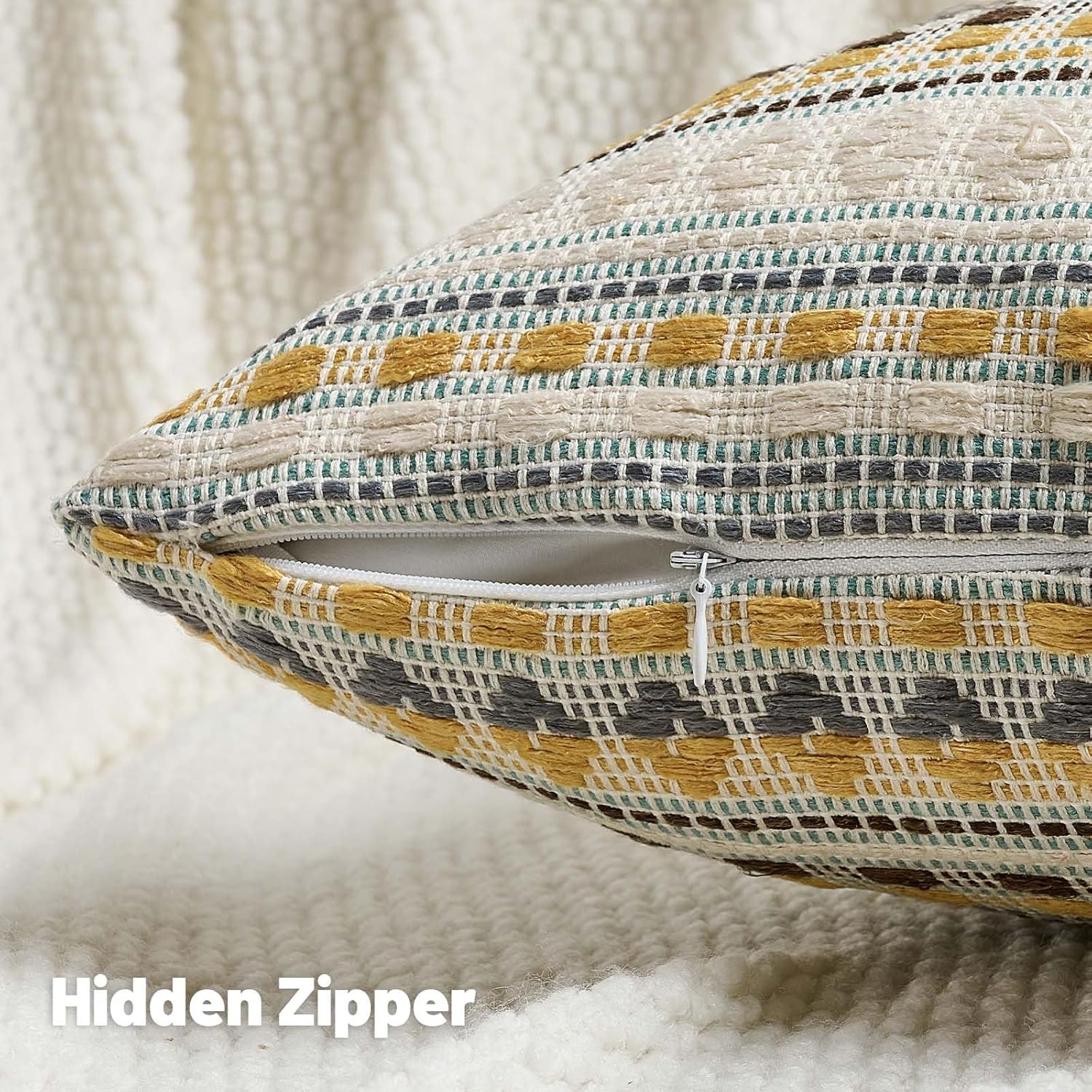 FUTEI Yellow Grey Decorative Throw Pillow Covers 18x18 Inch Set of 2,Soft Cozy Chenille Jacquard Textured Cushion Case,Boho Home Decor for Couch Bed Living Room - Image 3