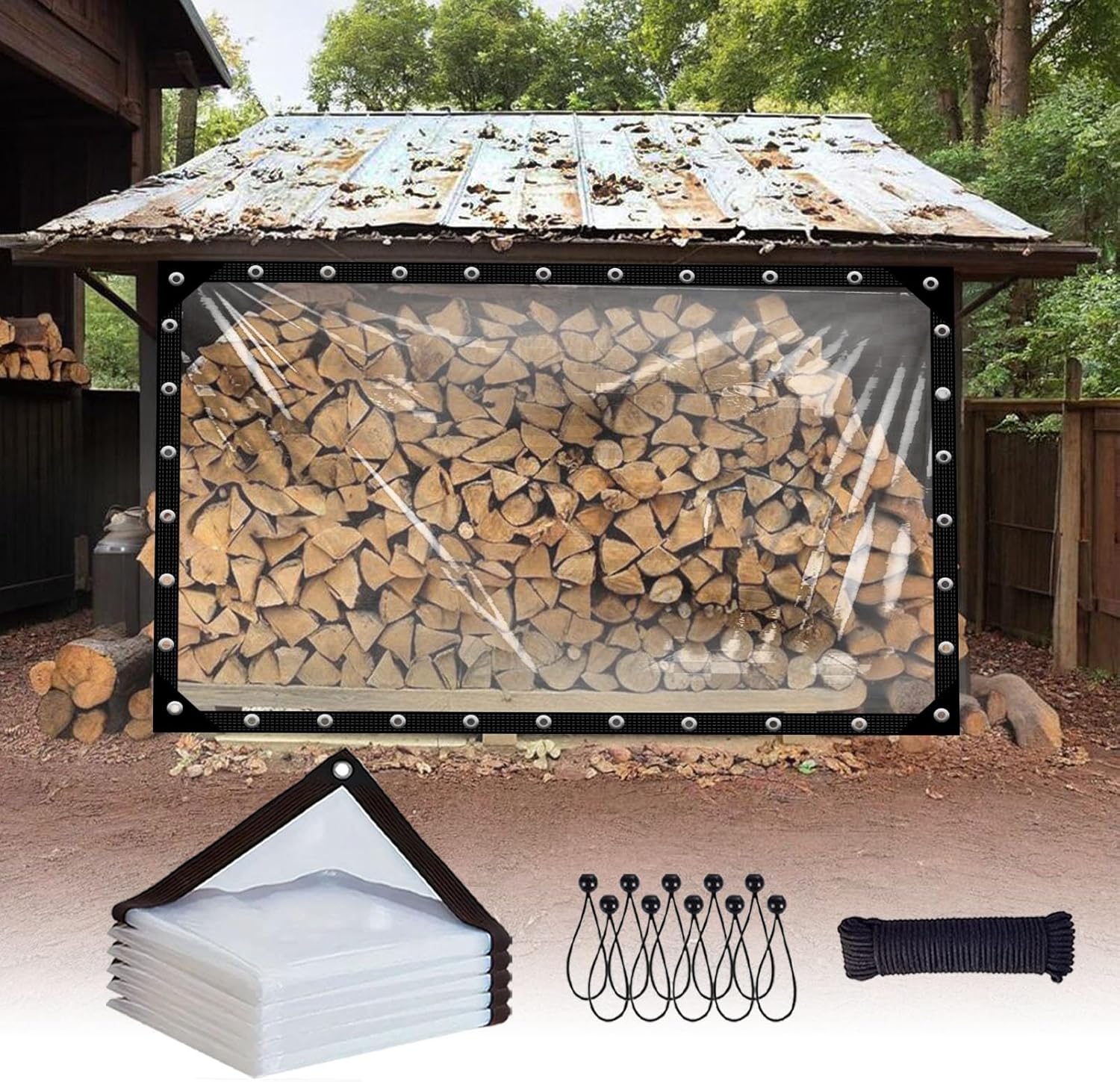 460 x 750 cm 防水透明シート 薪小屋用, 耐引裂性雨よけシート, ビニールシート雨避けシート, クリアタープグロ メット