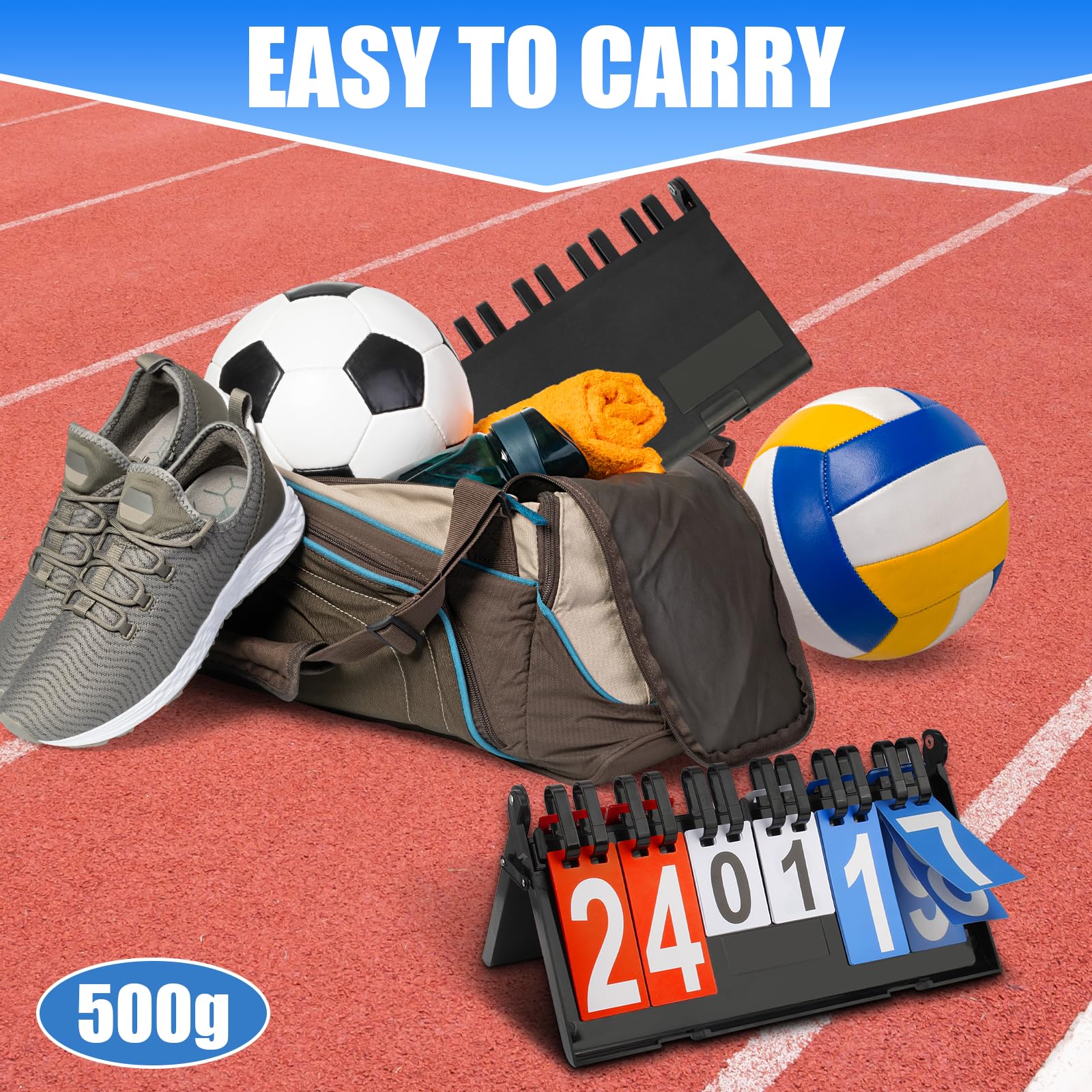 Tabellone Segnapunti Sportivo, Sport Scoreboard Multifunzionale a 6 Cifre, Tabellone Segnapunti Portatile, Tabellone Segnapunti Flip, per Basket, Calcio, Badminton, Tennis