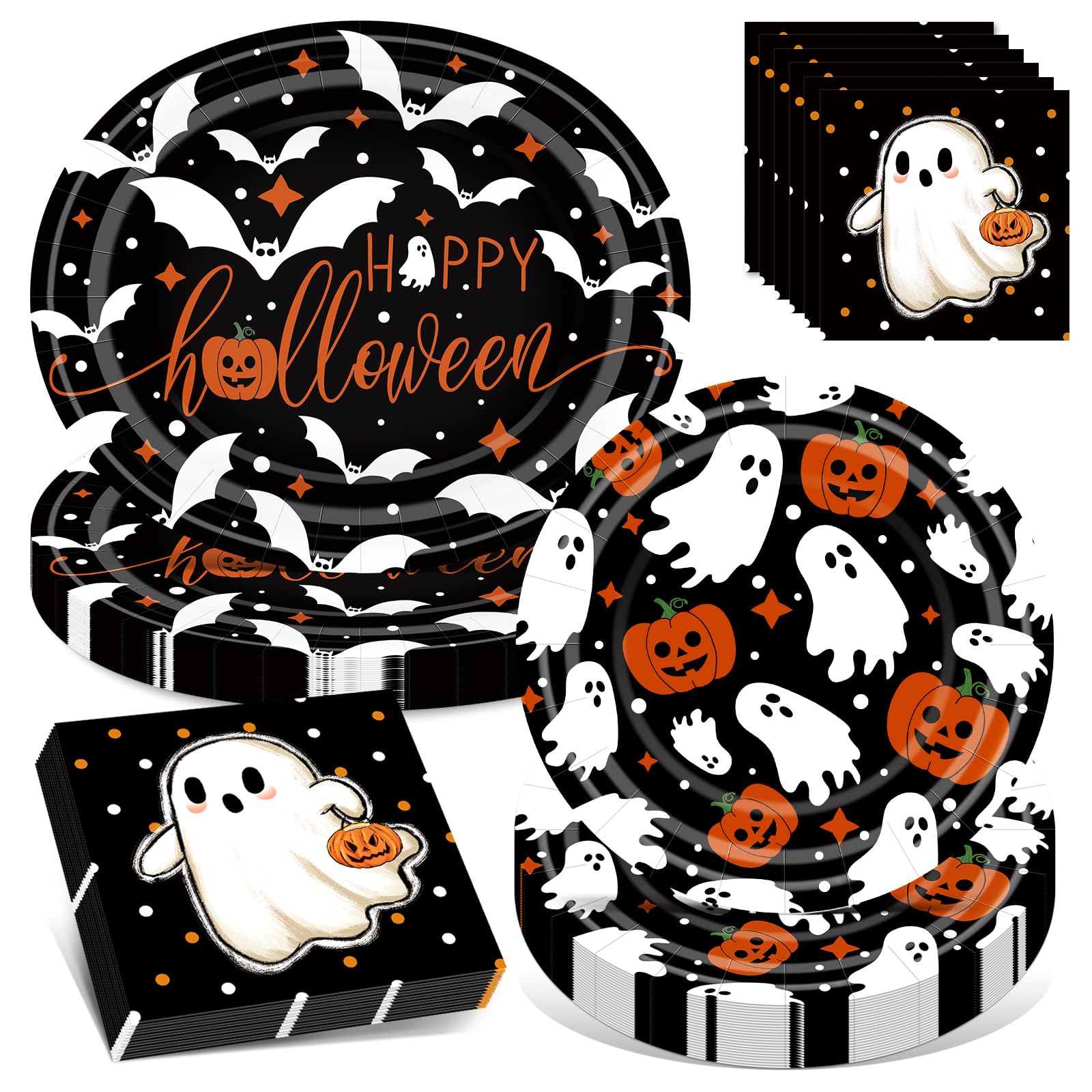 View 1 of 100PCS Halloween Paper Plates and Napkins Set- (25 Guests)